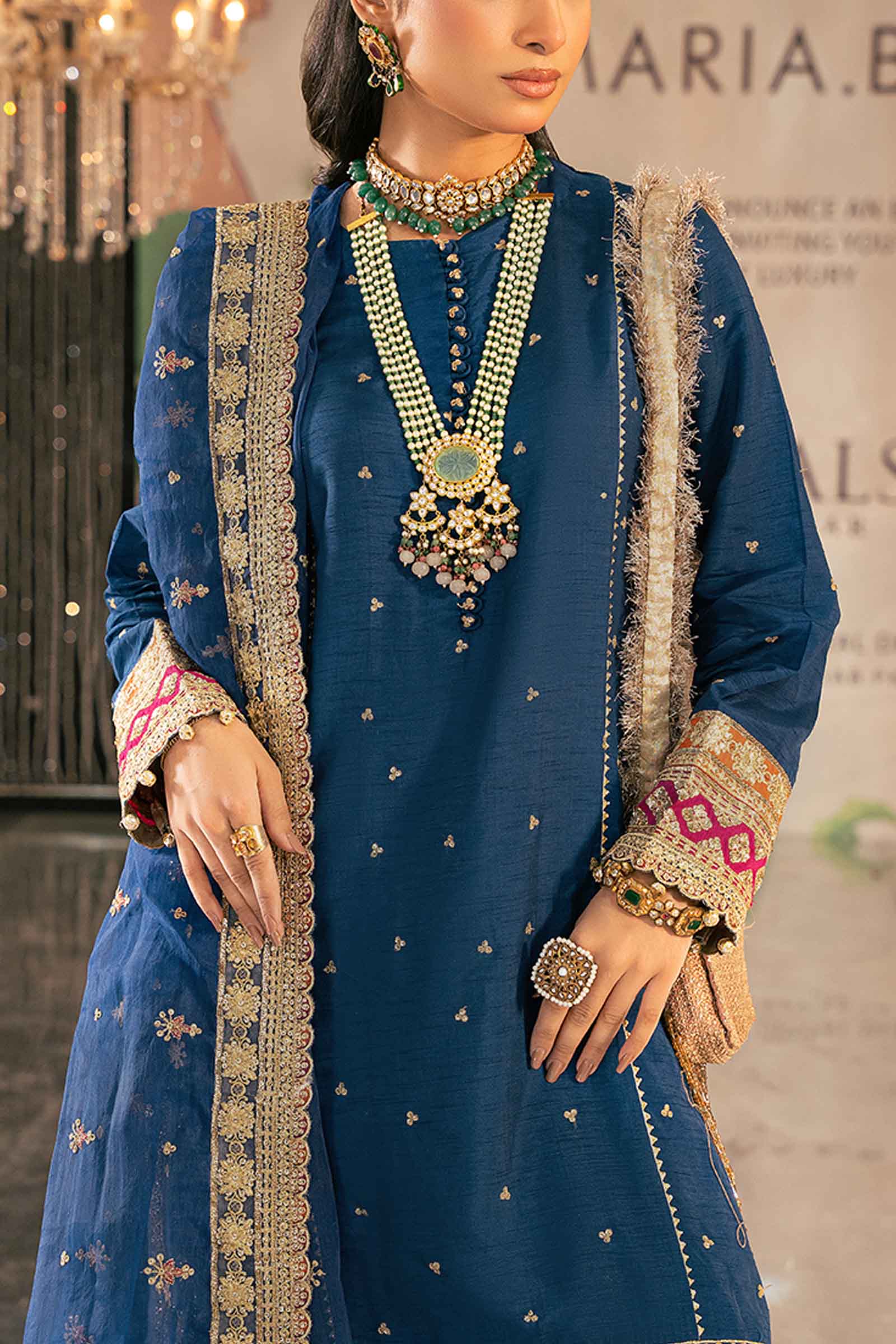 3 Piece Embroidered Raw Silk Suit