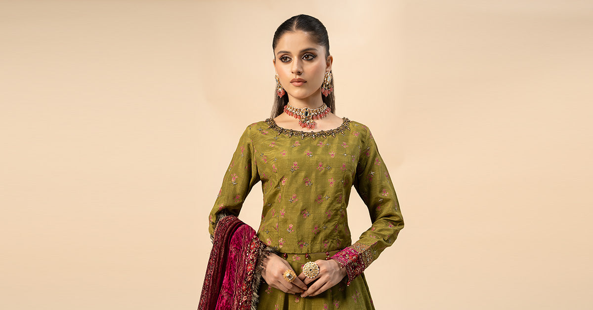 3 Piece Embroidered Raw Silk Suit