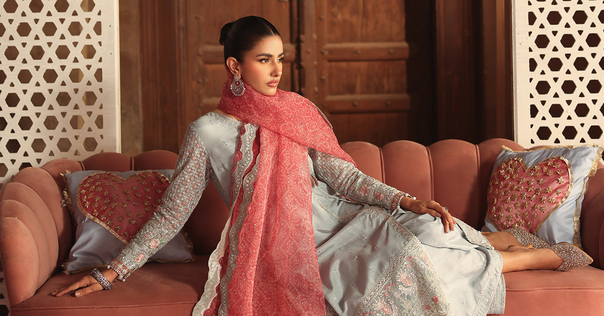 3 Piece Embroidered Raw Silk Suit