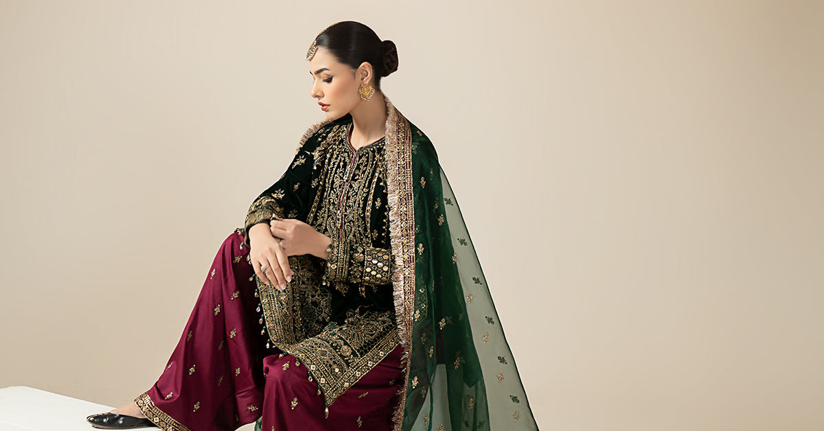 3 Piece Embroidered Velvet Suit