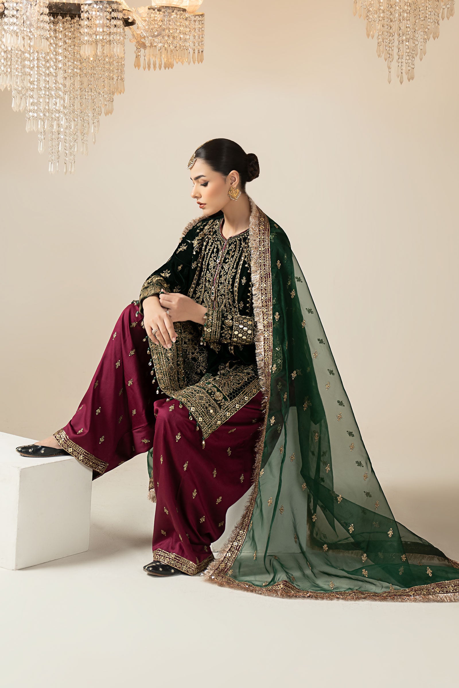 3 Piece Embroidered Velvet Suit