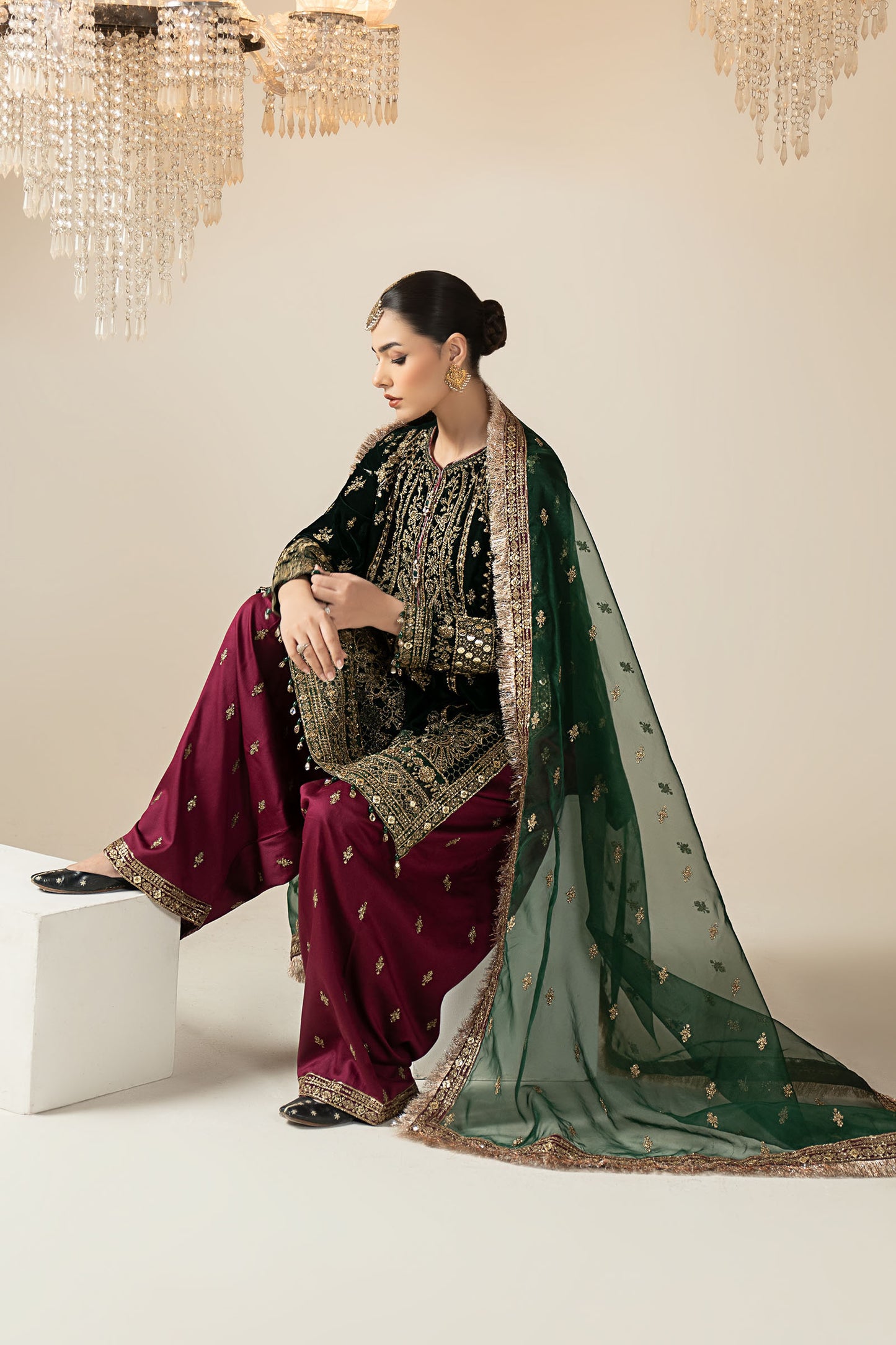 3 Piece Embroidered Velvet Suit