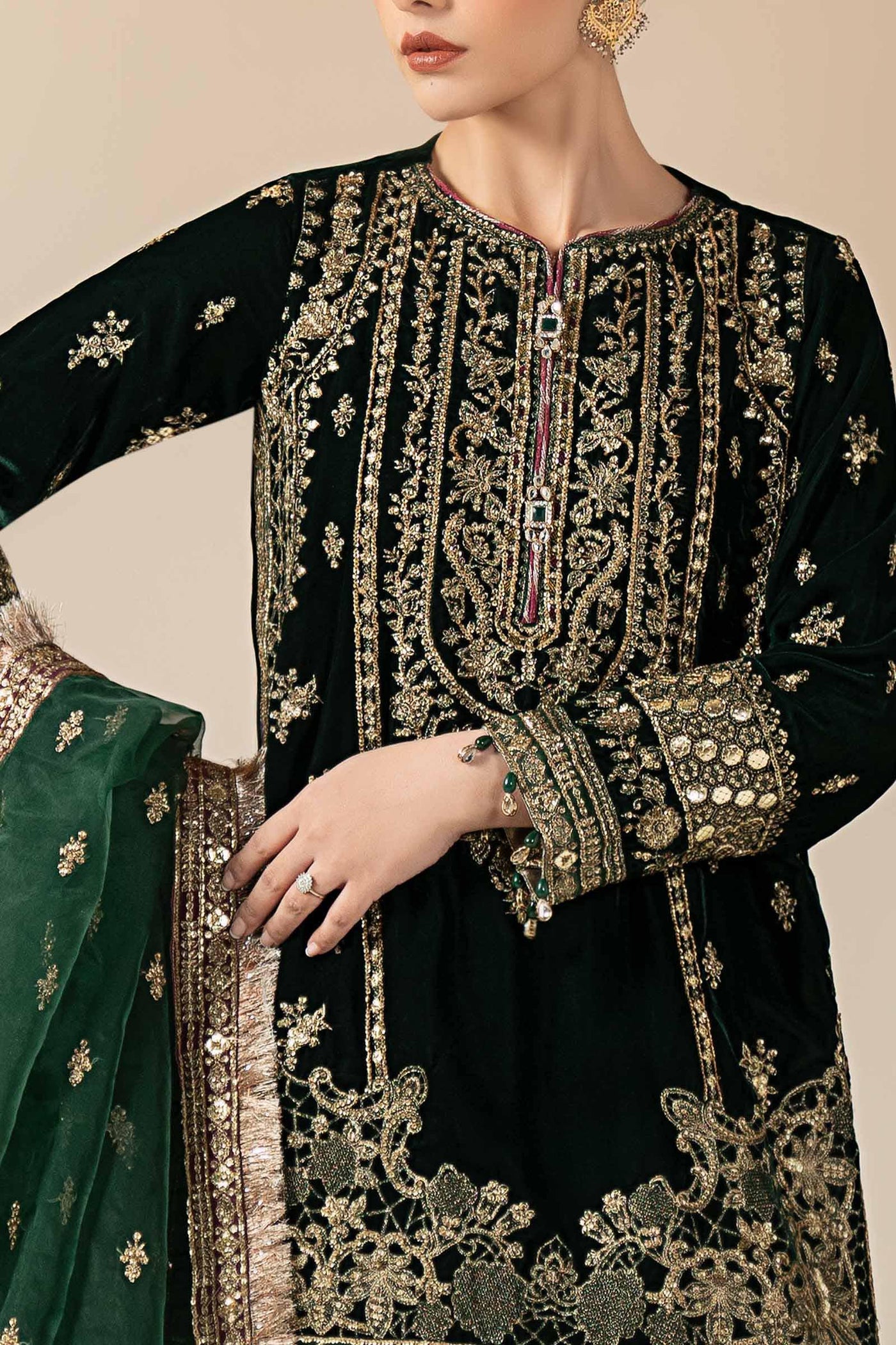 3 Piece Embroidered Velvet Suit