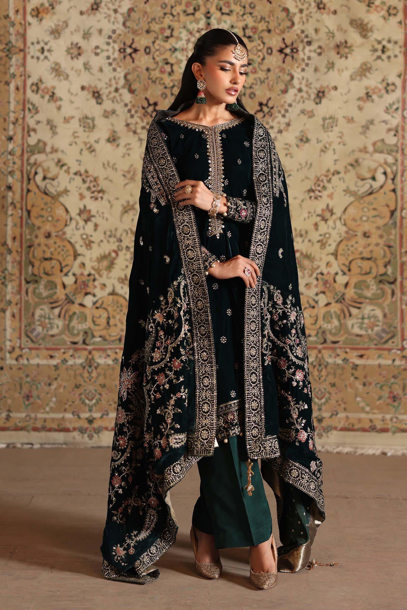 3 Piece Embroidered Velvet Suit