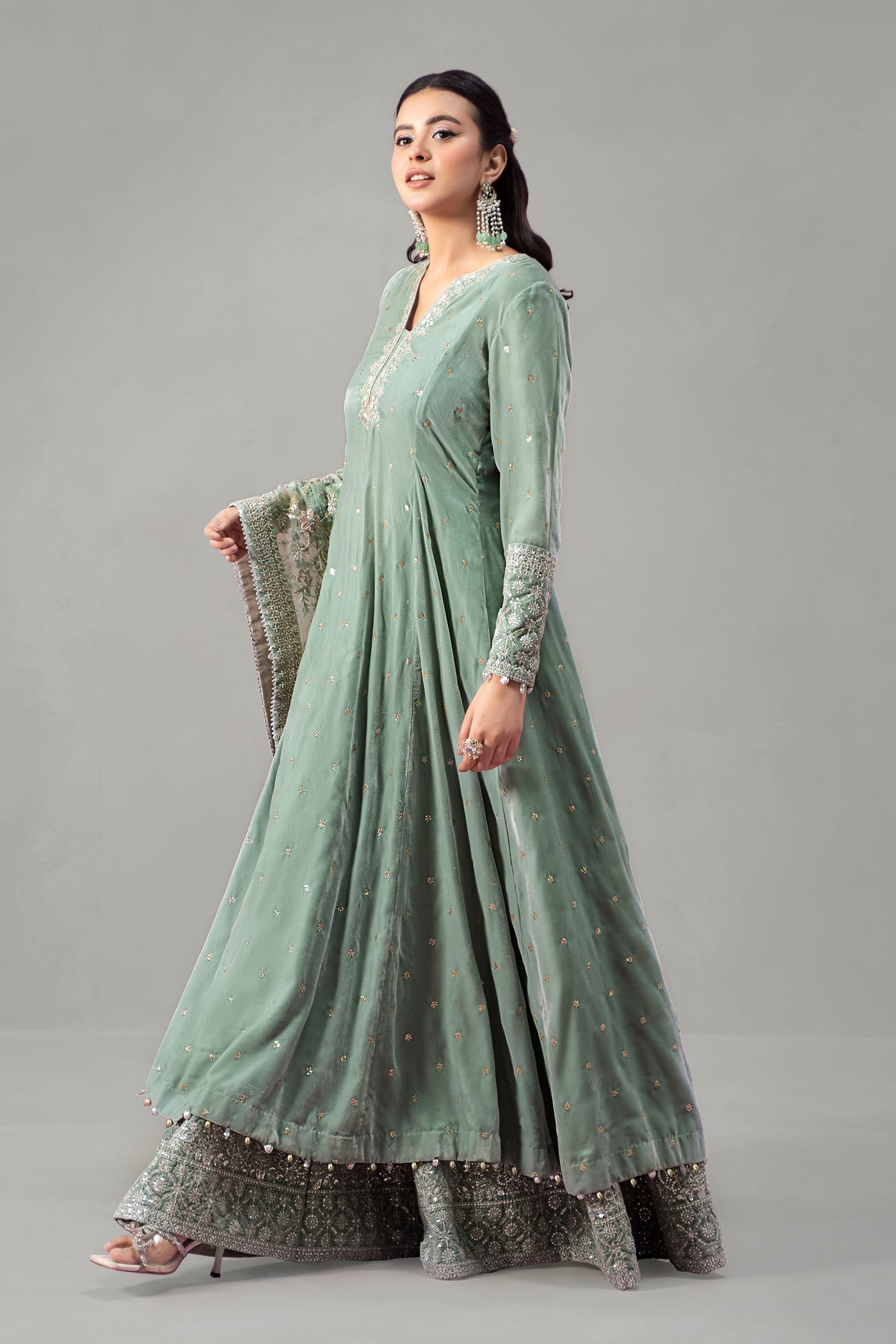 3 Piece Embroidered Velvet Suit