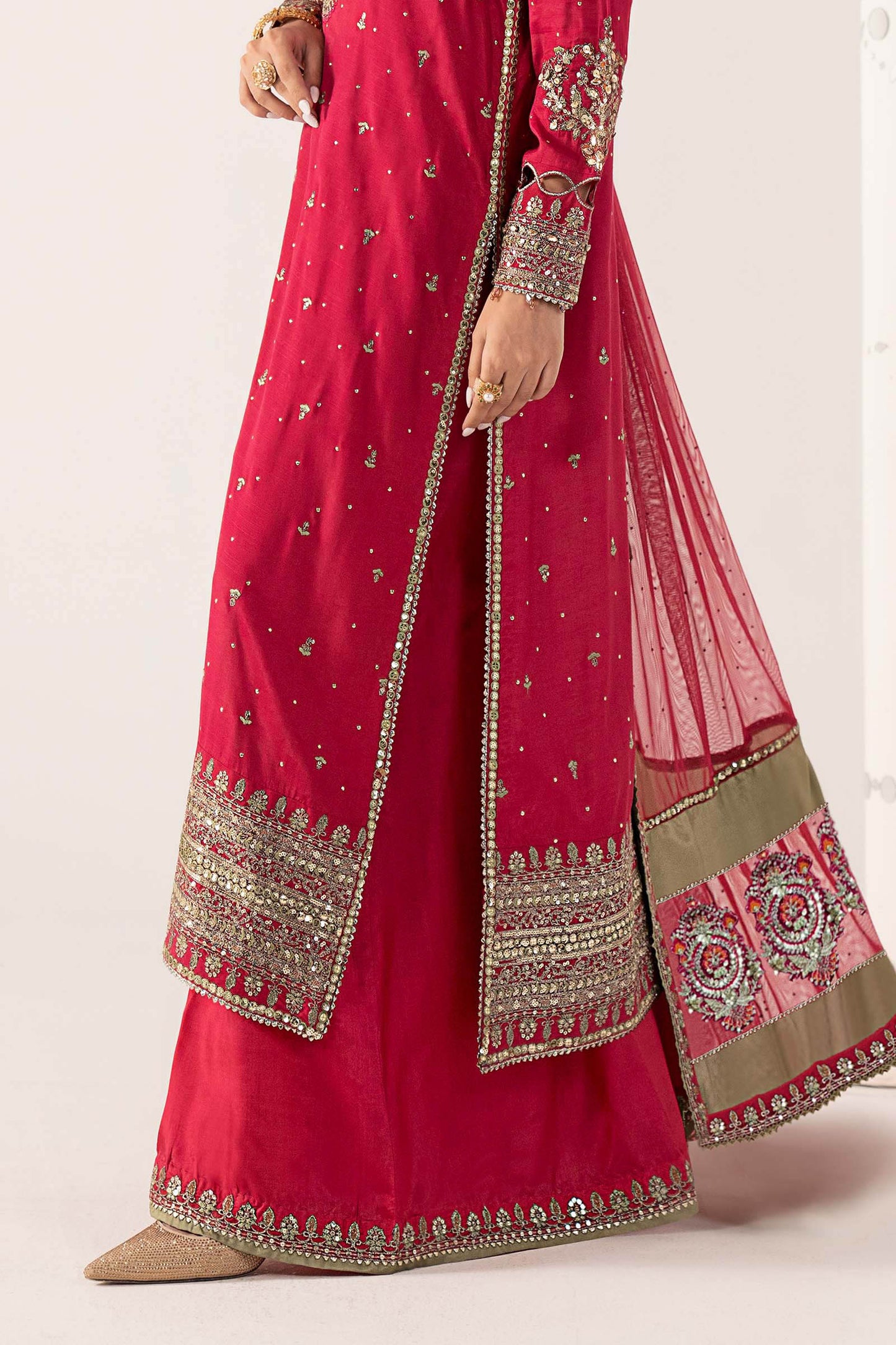 3 Piece Embroidered Raw Silk Suit