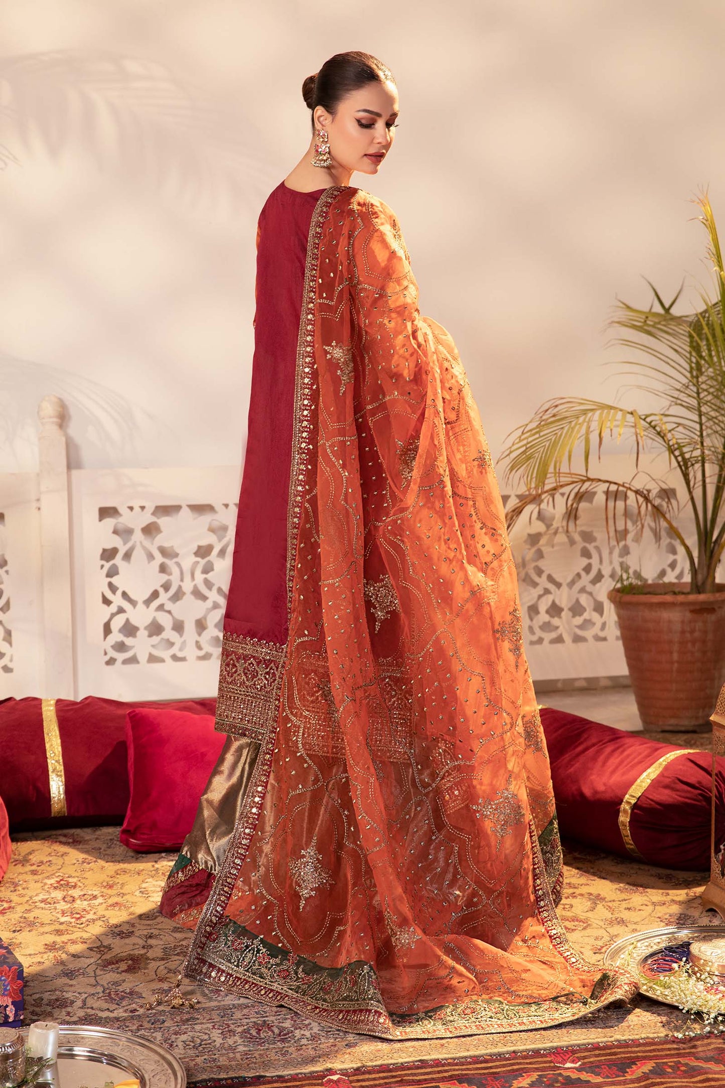 3 Piece Embroidered Raw Silk Suit