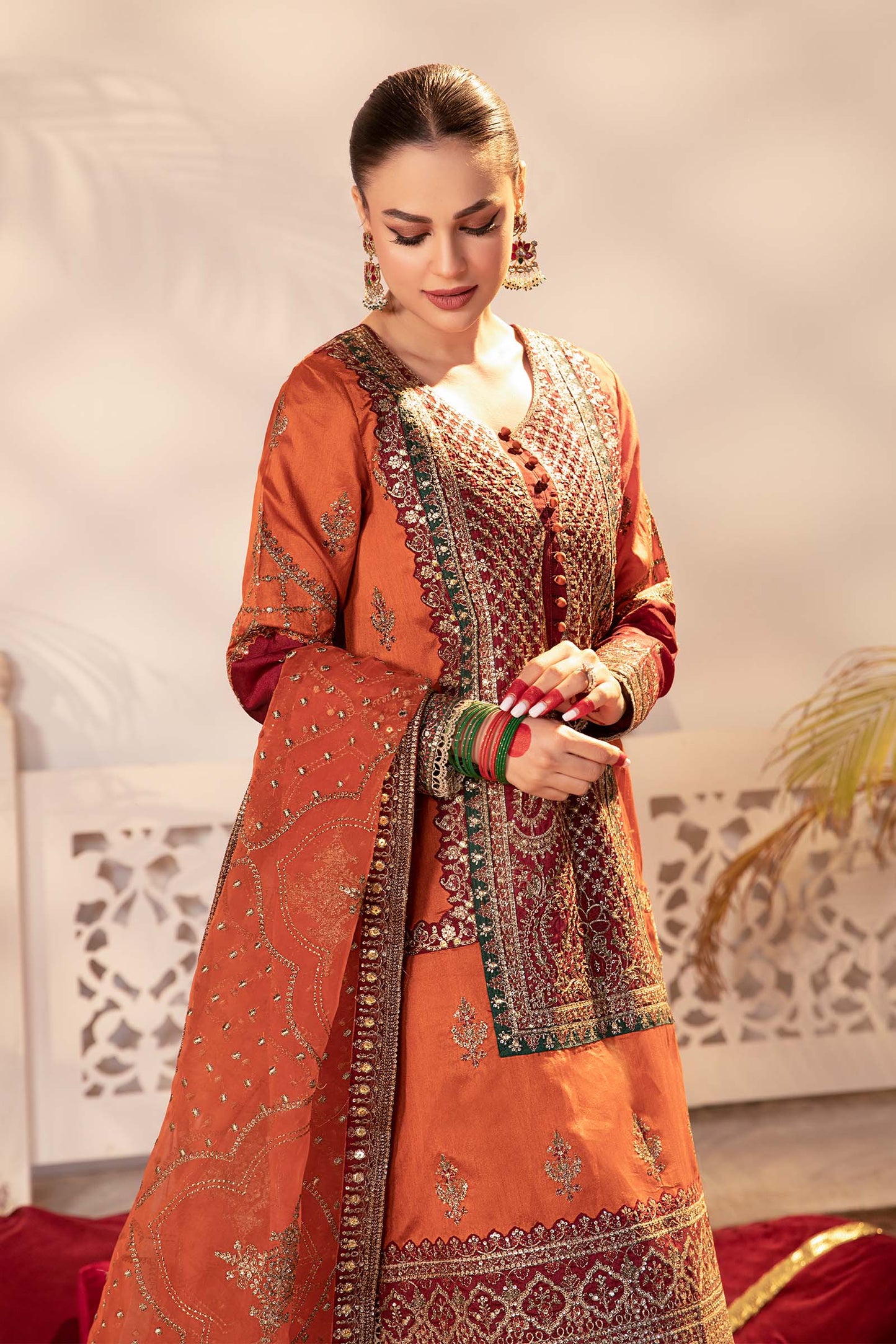 3 Piece Embroidered Raw Silk Suit