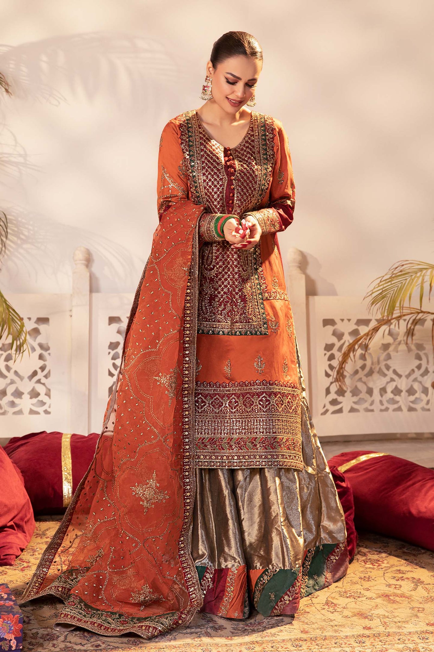 3 Piece Embroidered Raw Silk Suit