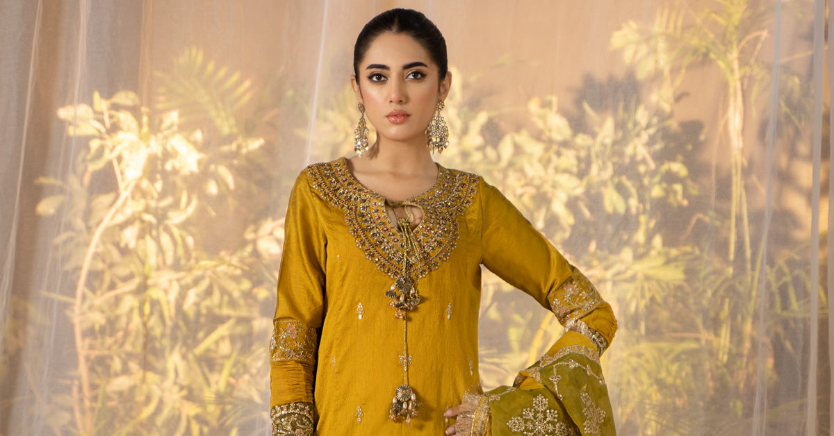 3 Piece Embroidered Raw Silk Suit