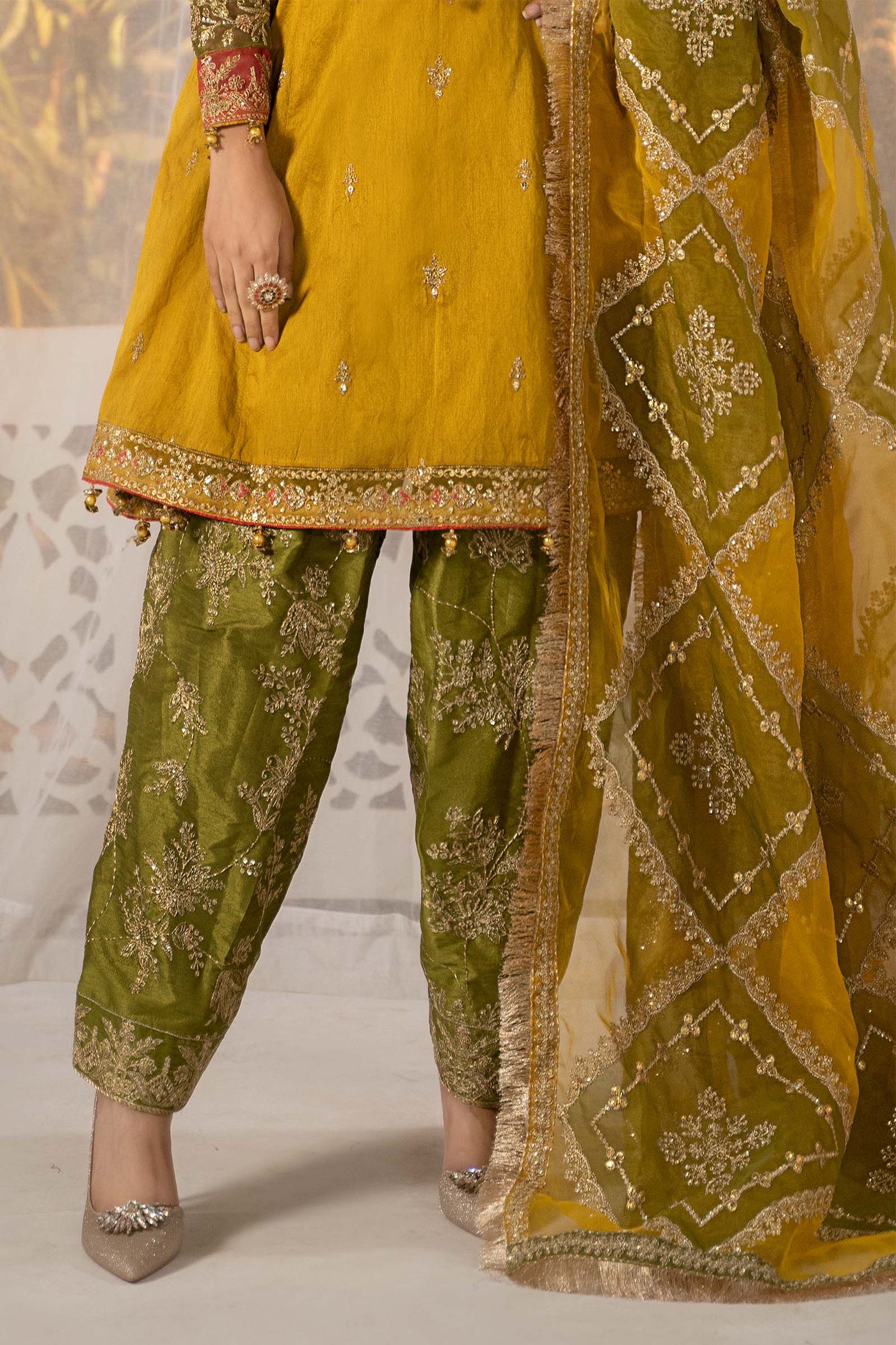 3 Piece Embroidered Raw Silk Suit