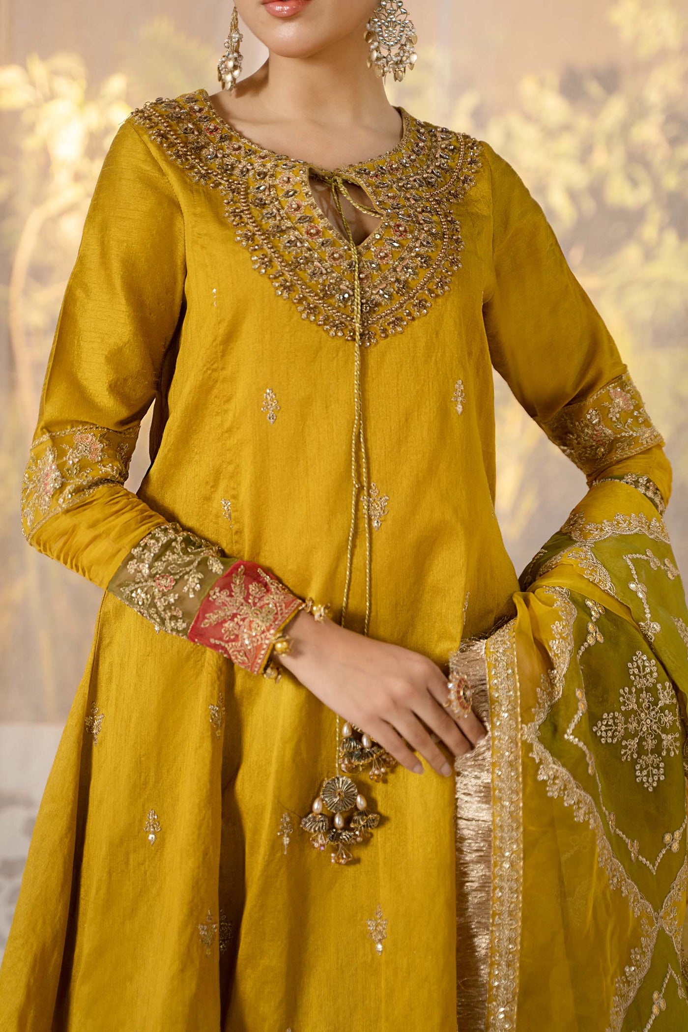 3 Piece Embroidered Raw Silk Suit