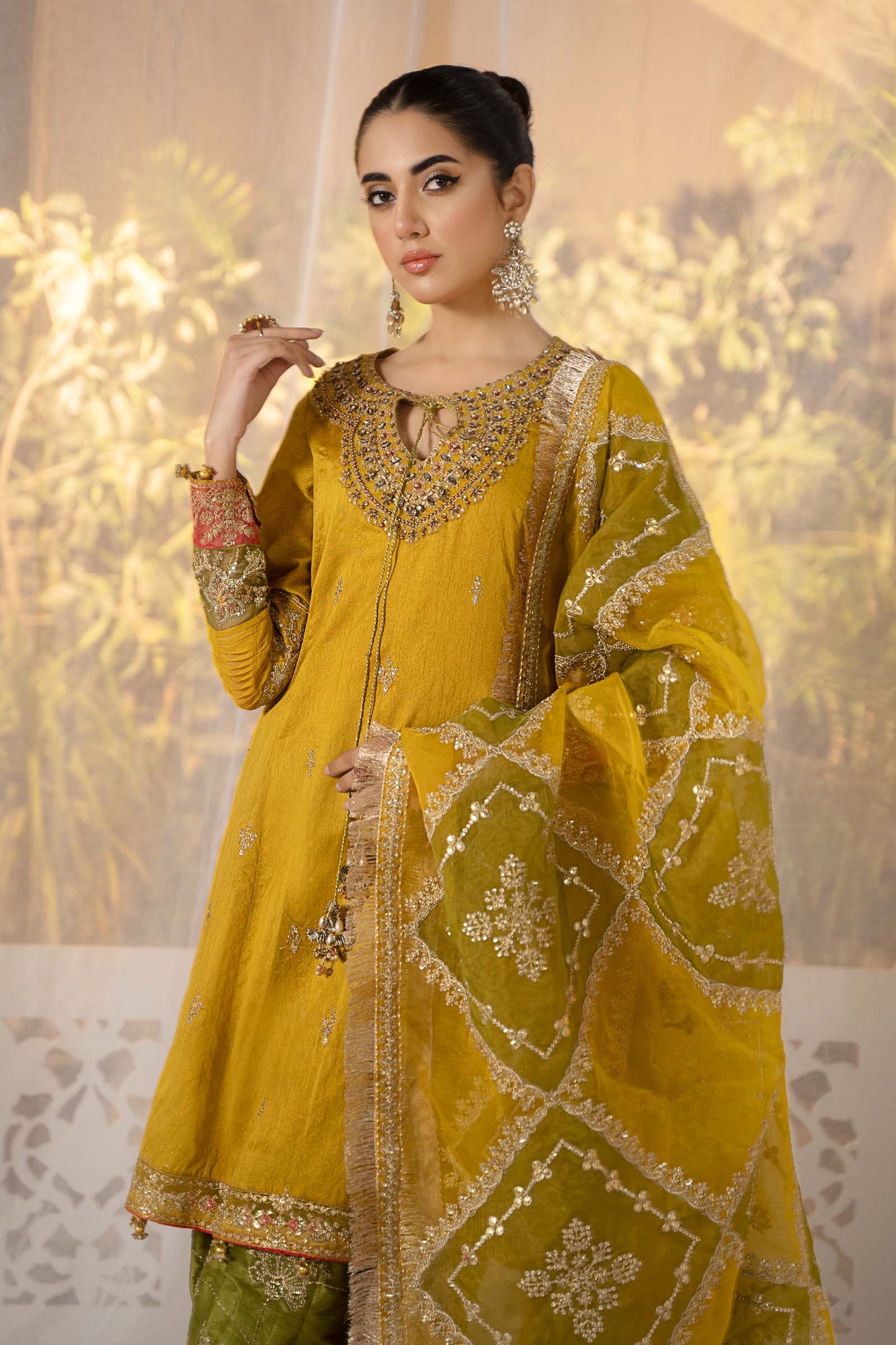3 Piece Embroidered Raw Silk Suit