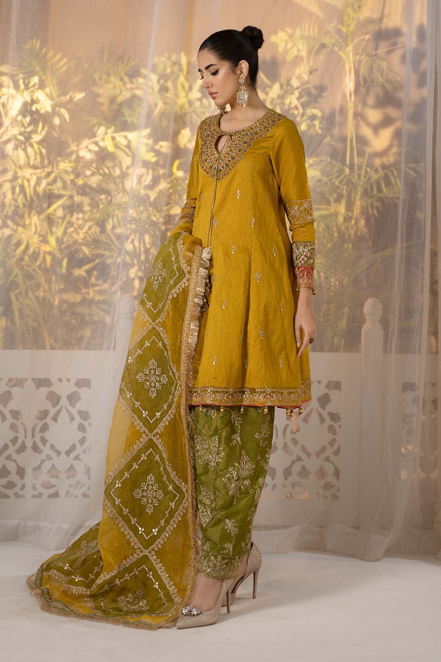 3 Piece Embroidered Raw Silk Suit