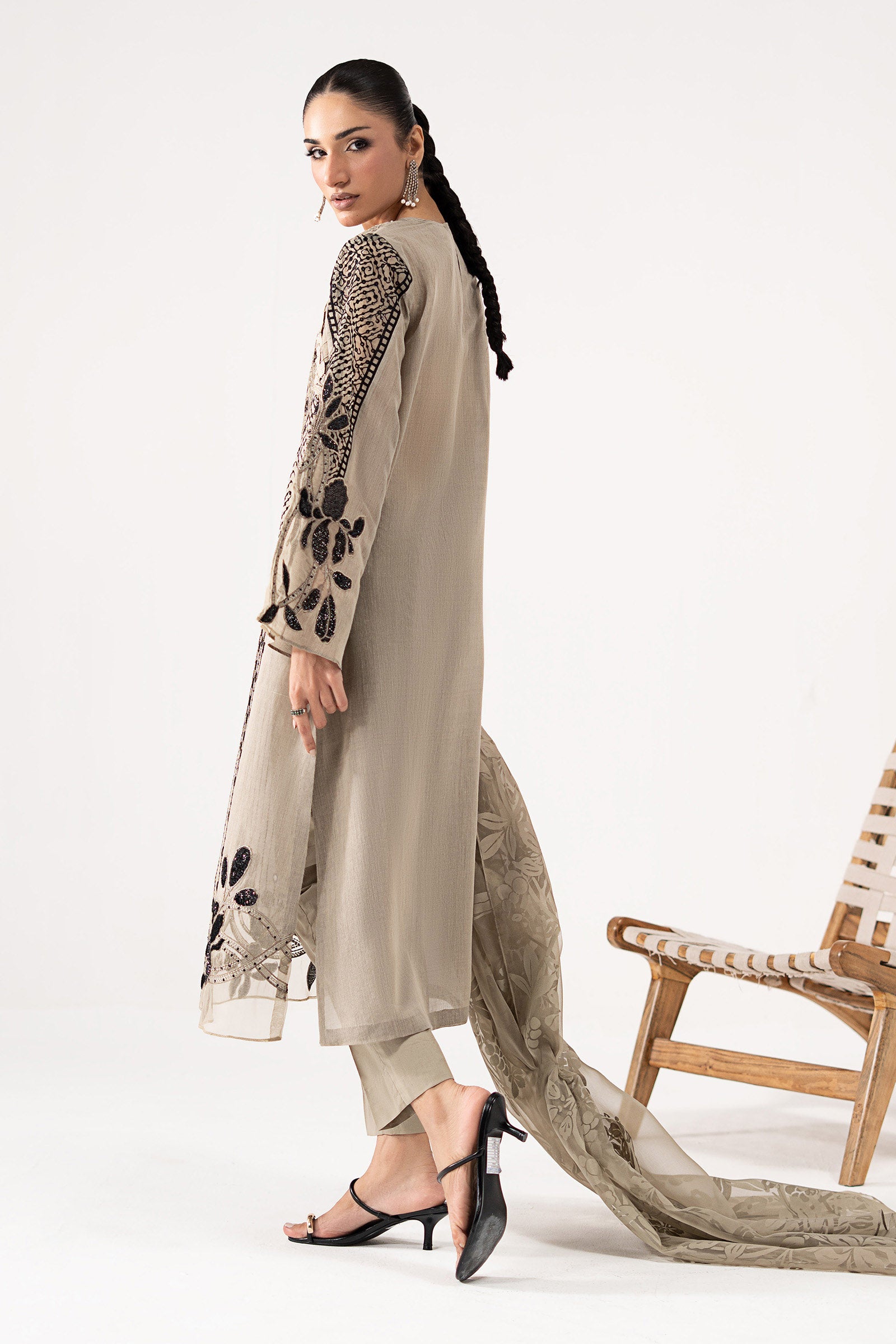 3 Piece Embroidered Paper Cotton Suit