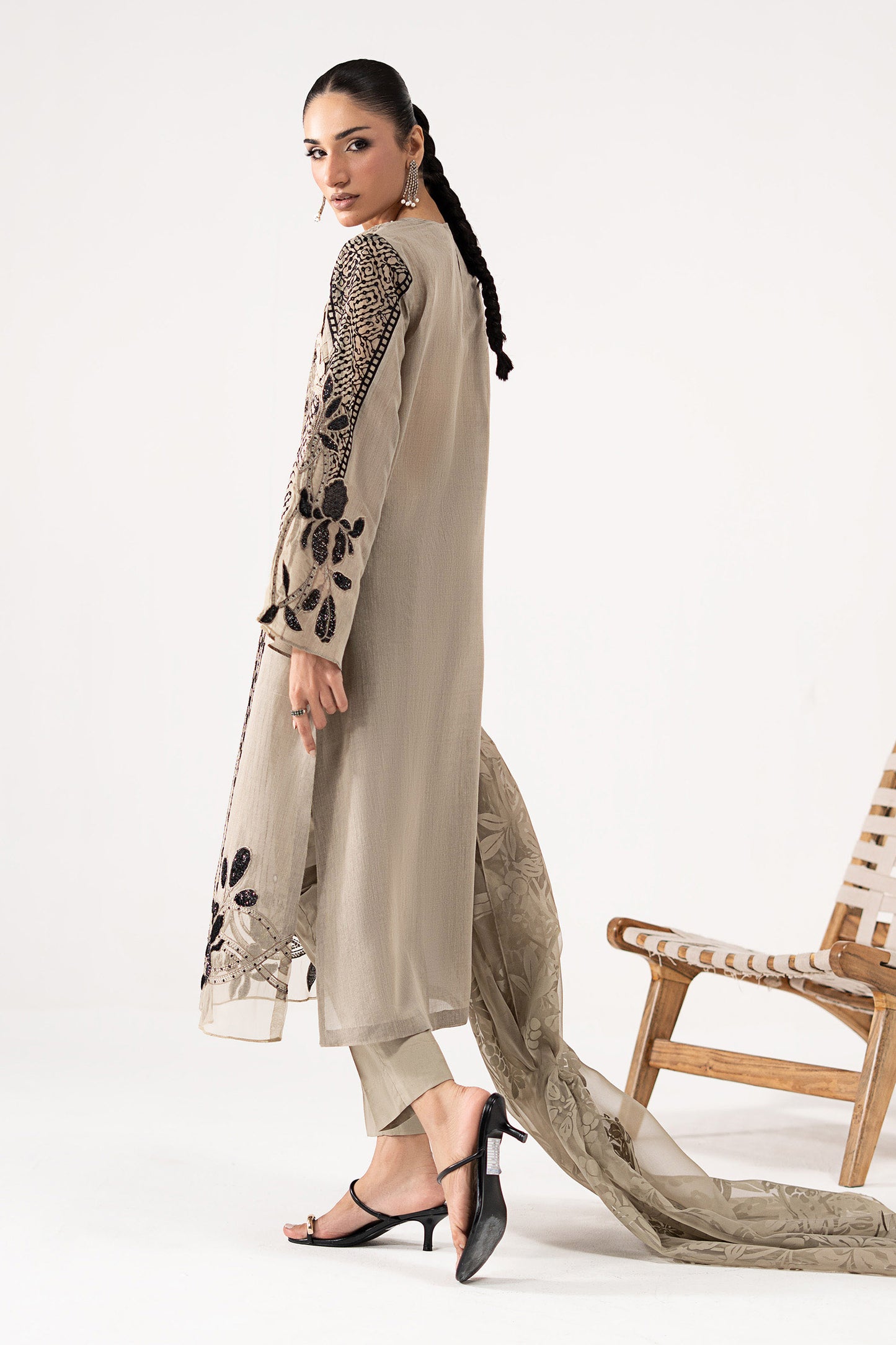 3 Piece Embroidered Paper Cotton Suit