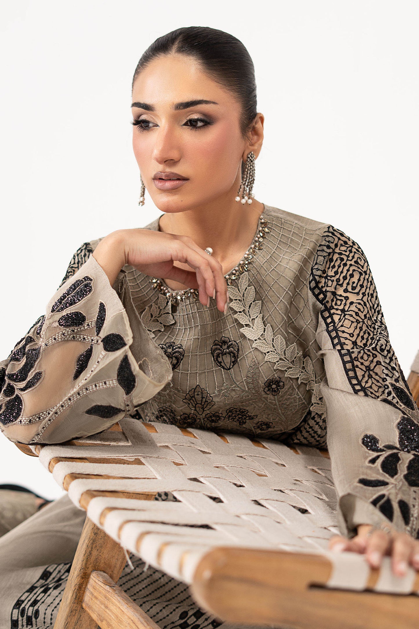 3 Piece Embroidered Paper Cotton Suit