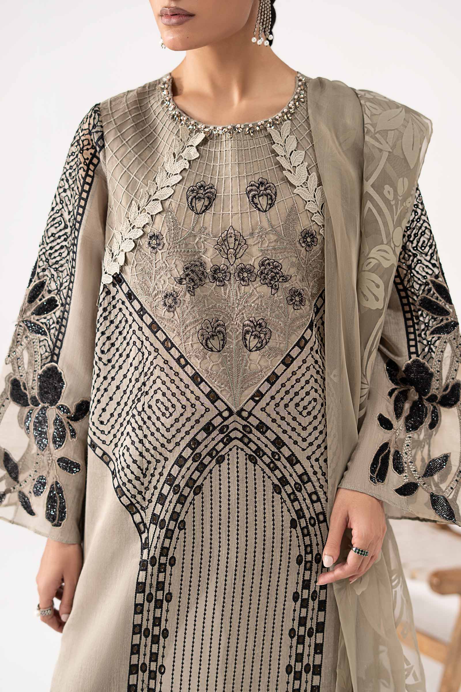 3 Piece Embroidered Paper Cotton Suit