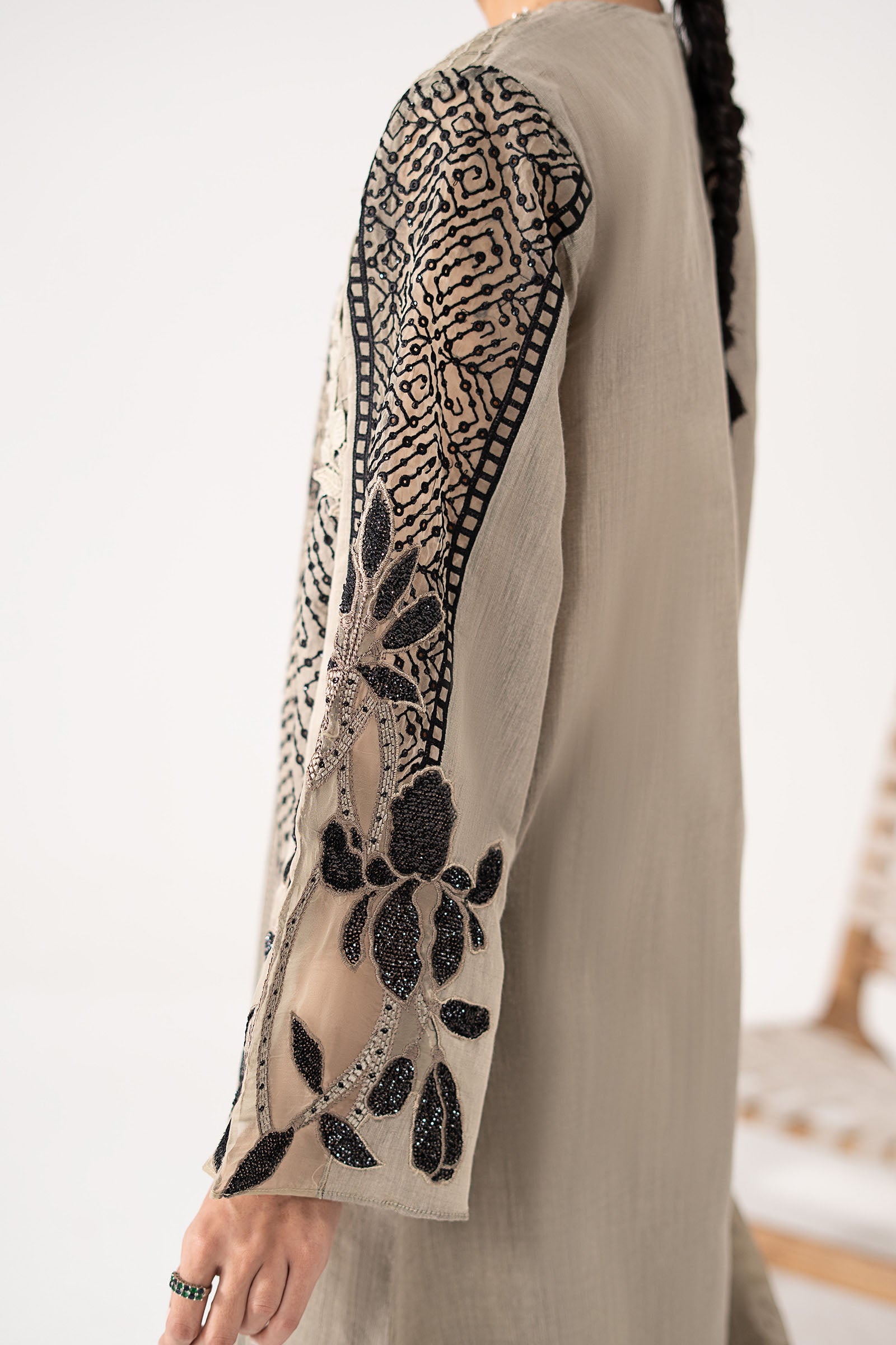 3 Piece Embroidered Paper Cotton Suit
