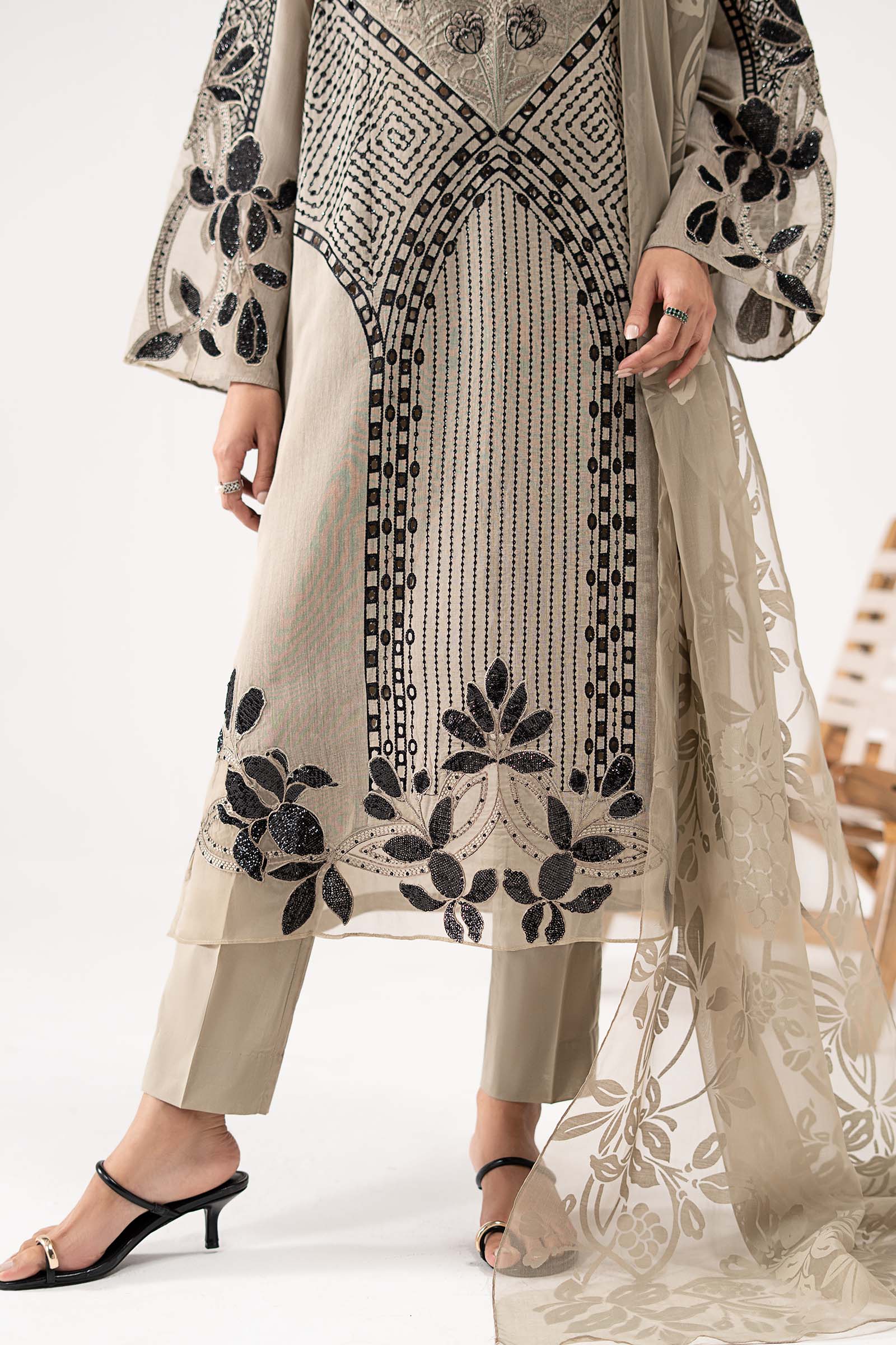 3 Piece Embroidered Paper Cotton Suit