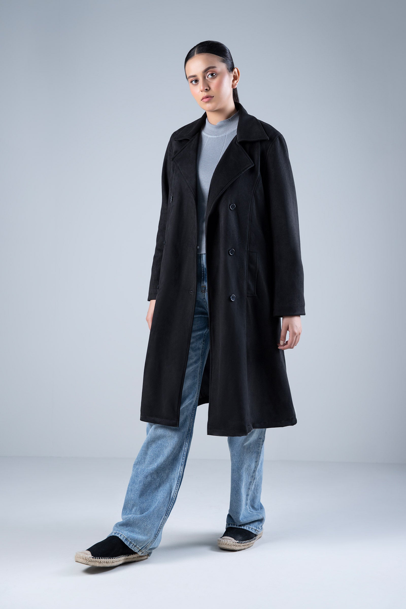 Suede Double Breasted Coat