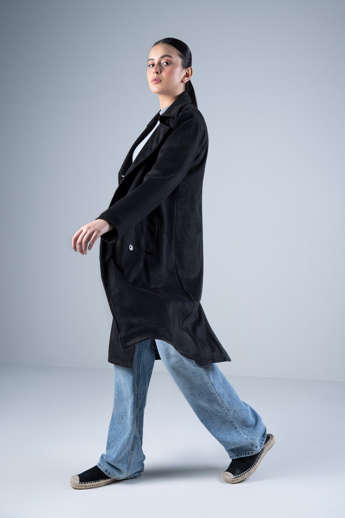 Suede Double Breasted Coat