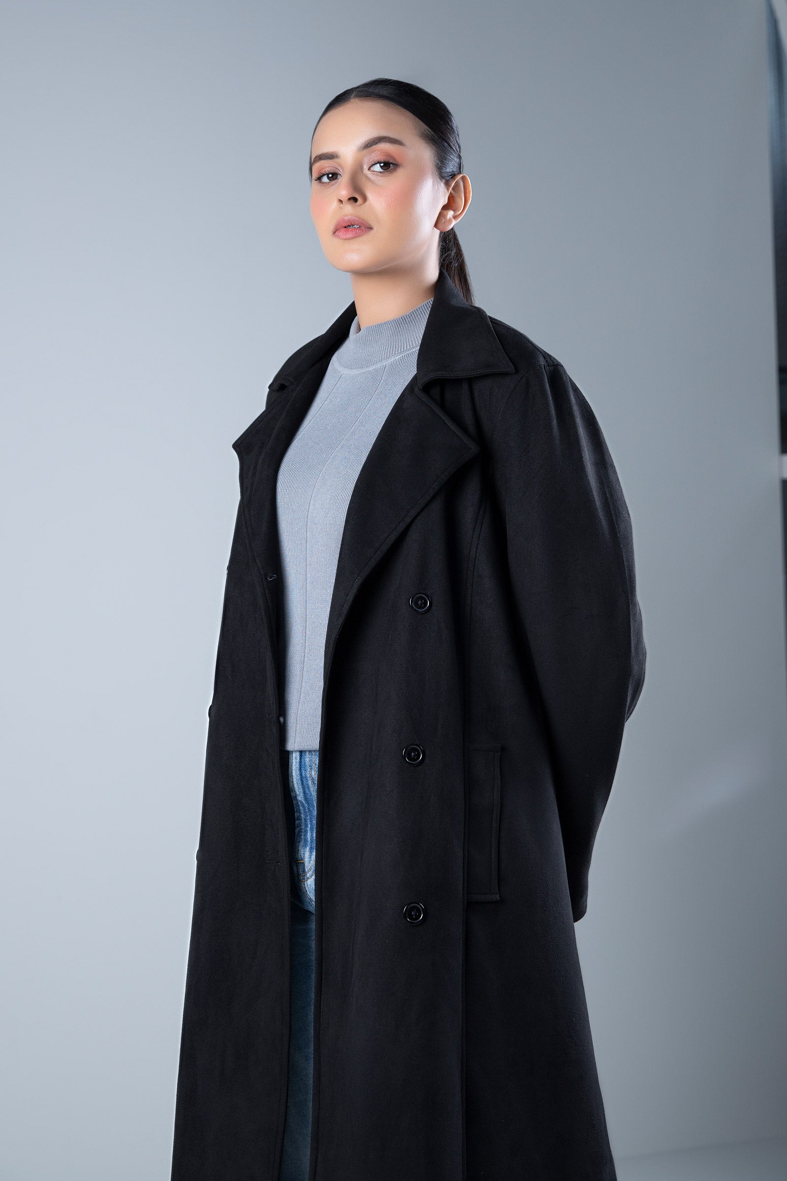 Suede Double Breasted Coat