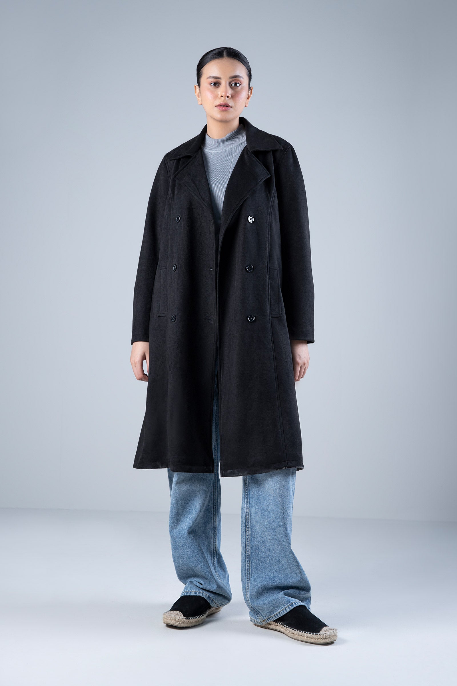 Suede Double Breasted Coat