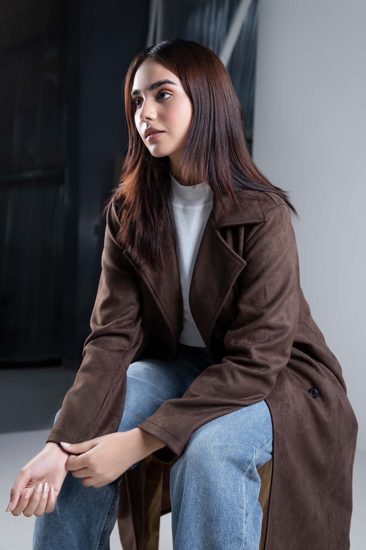 Suede Double Breasted Coat