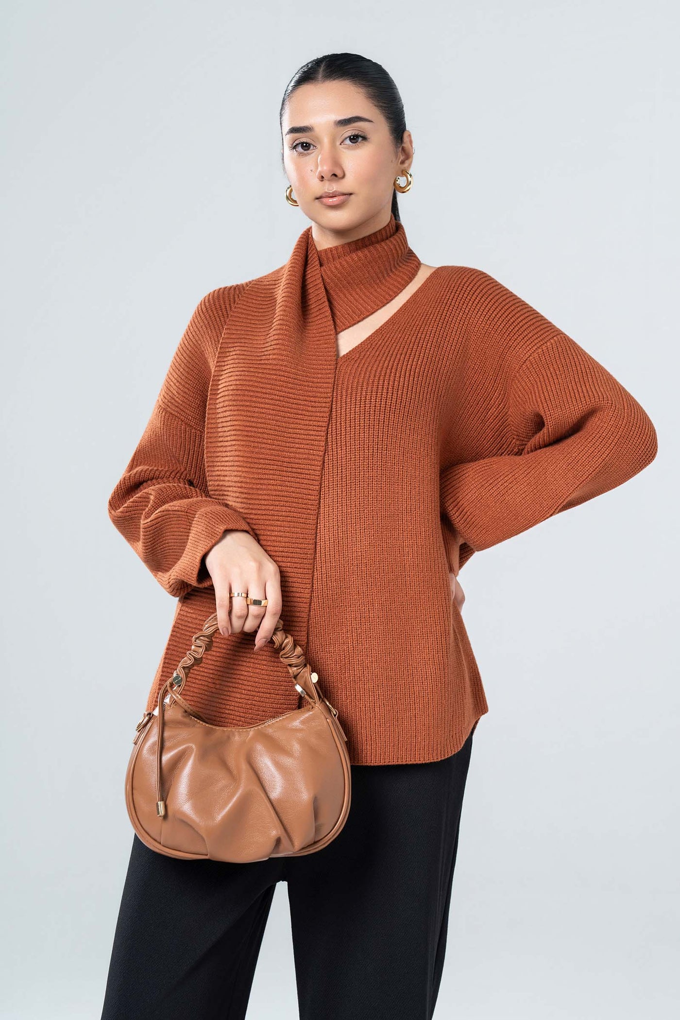 Scarfed Knit Sweater