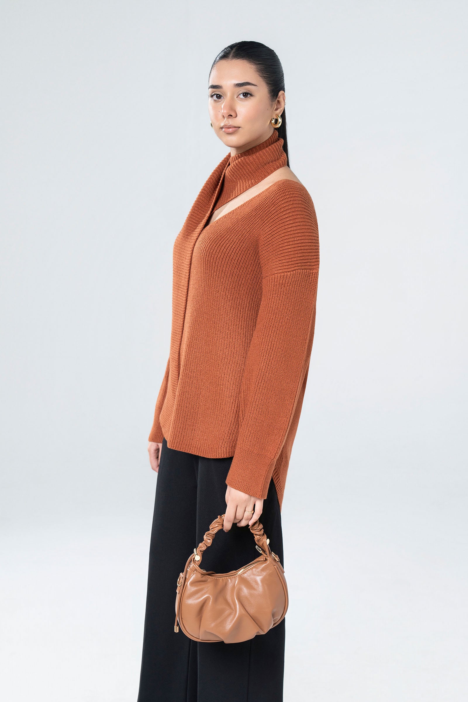 Scarfed Knit Sweater