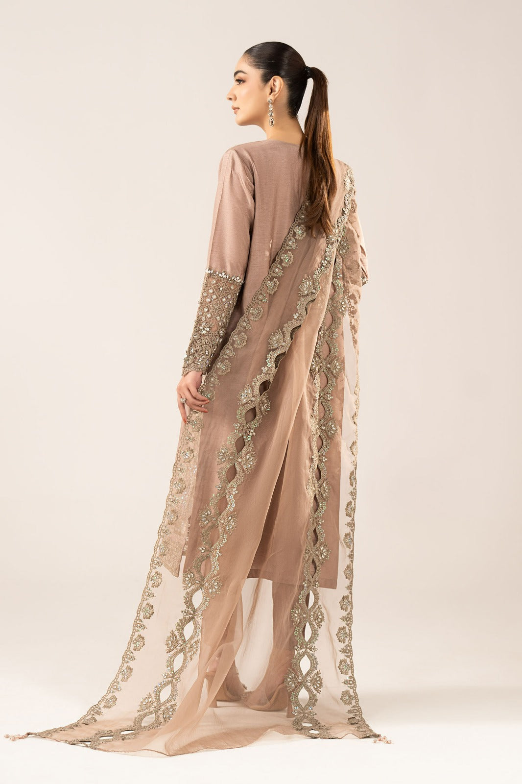 3 Piece Embroidered Raw Silk Suit