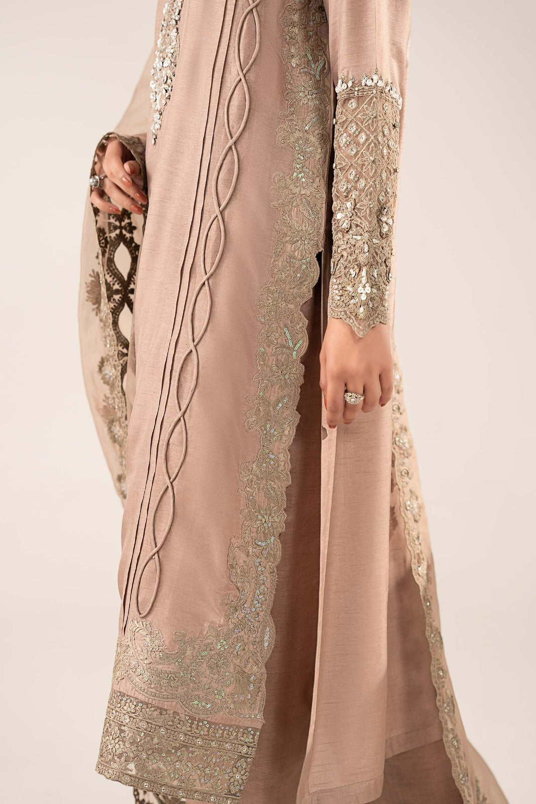 3 Piece Embroidered Raw Silk Suit