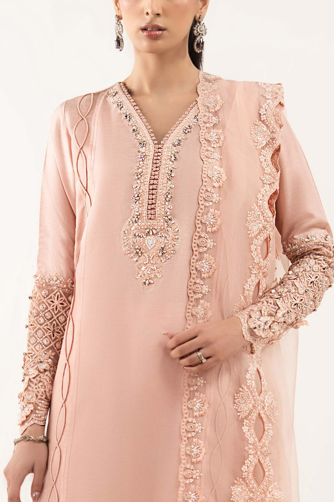 3 Piece Embroidered Raw Silk Suit