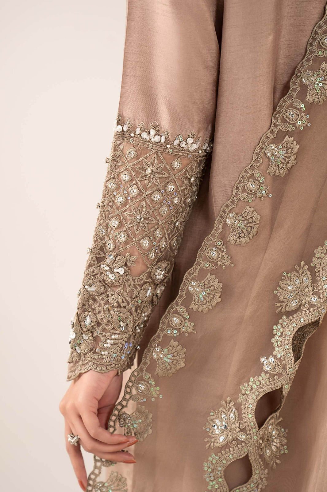 3 Piece Embroidered Raw Silk Suit
