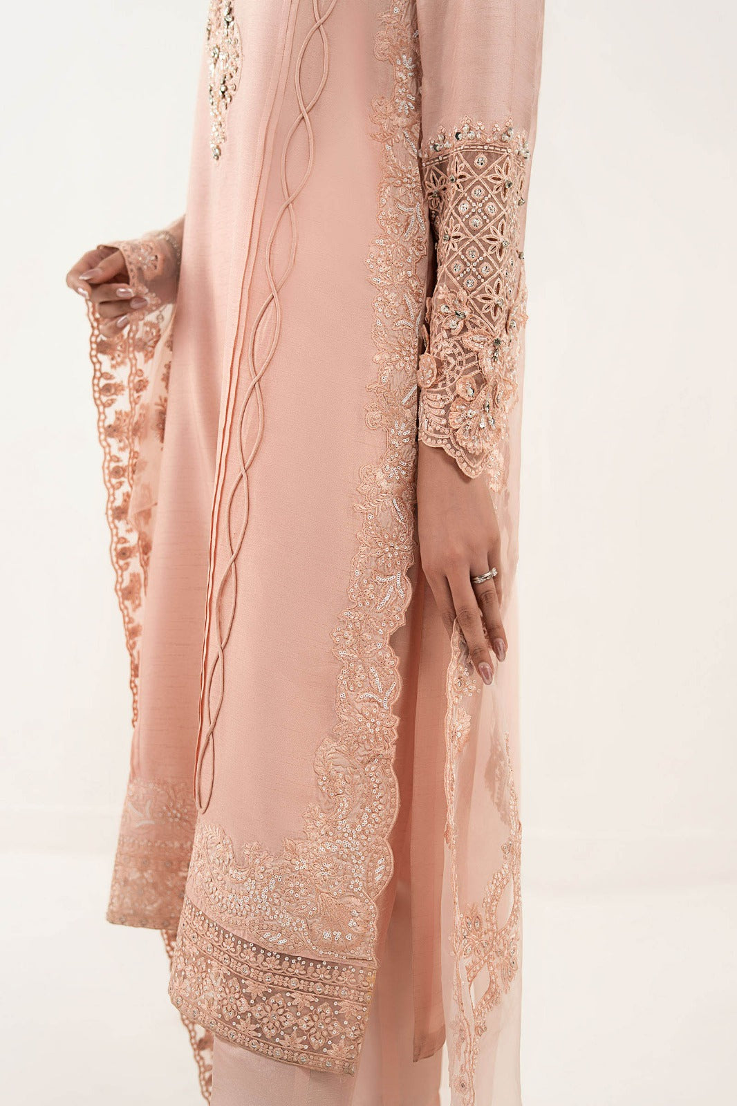 3 Piece Embroidered Raw Silk Suit