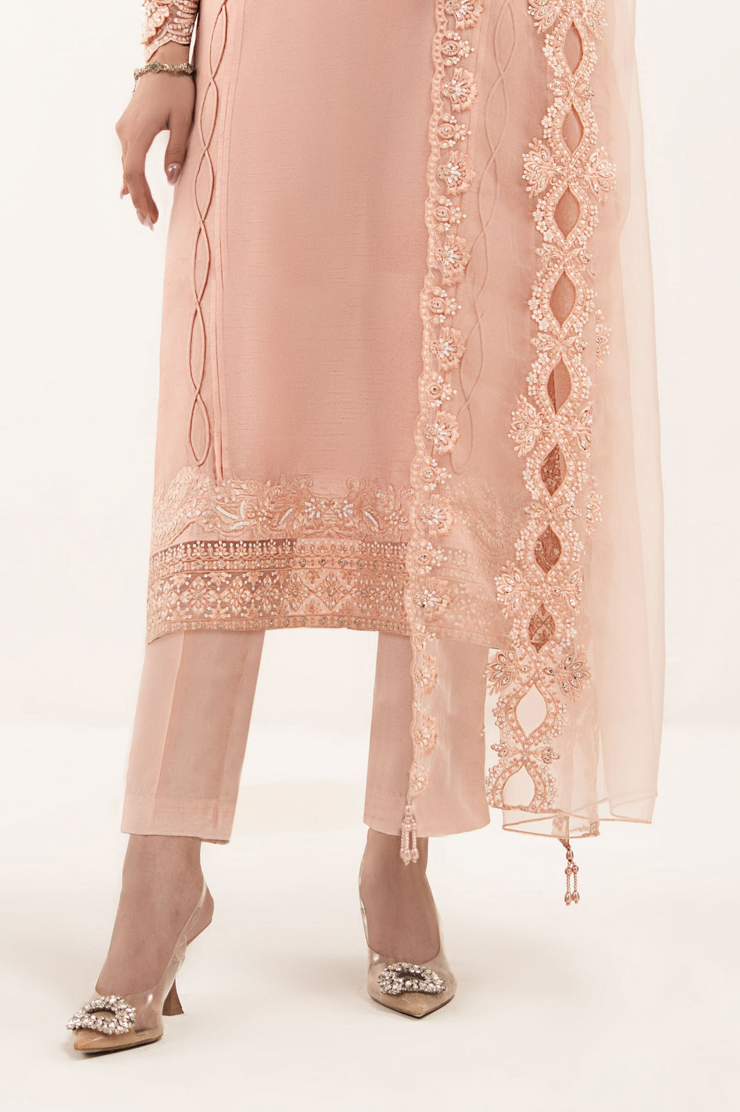 3 Piece Embroidered Raw Silk Suit