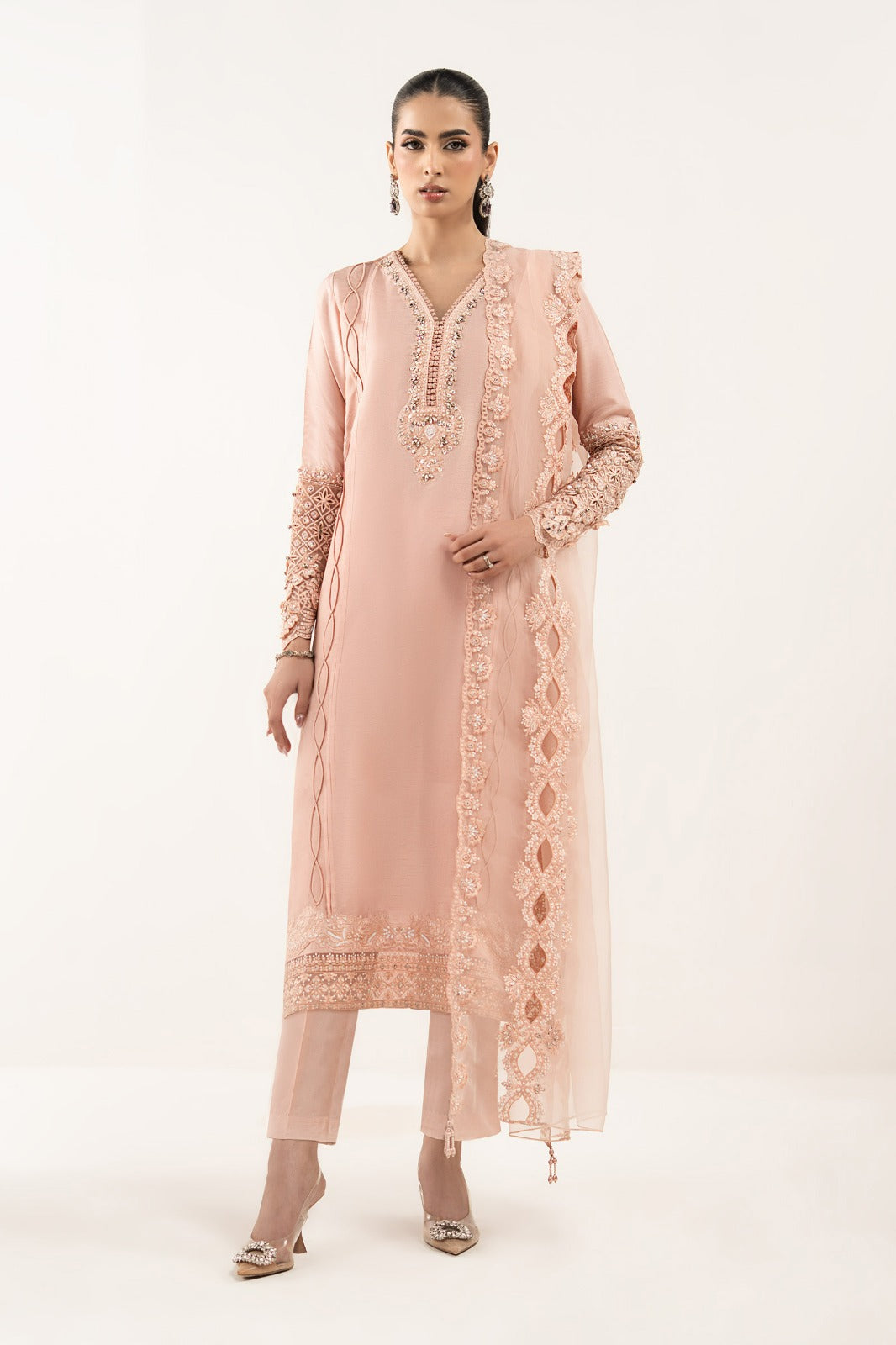 3 Piece Embroidered Raw Silk Suit