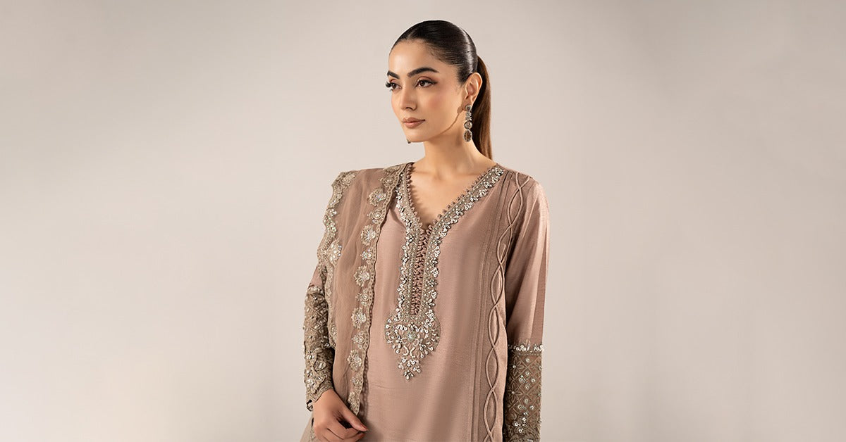 3 Piece Embroidered Raw Silk Suit