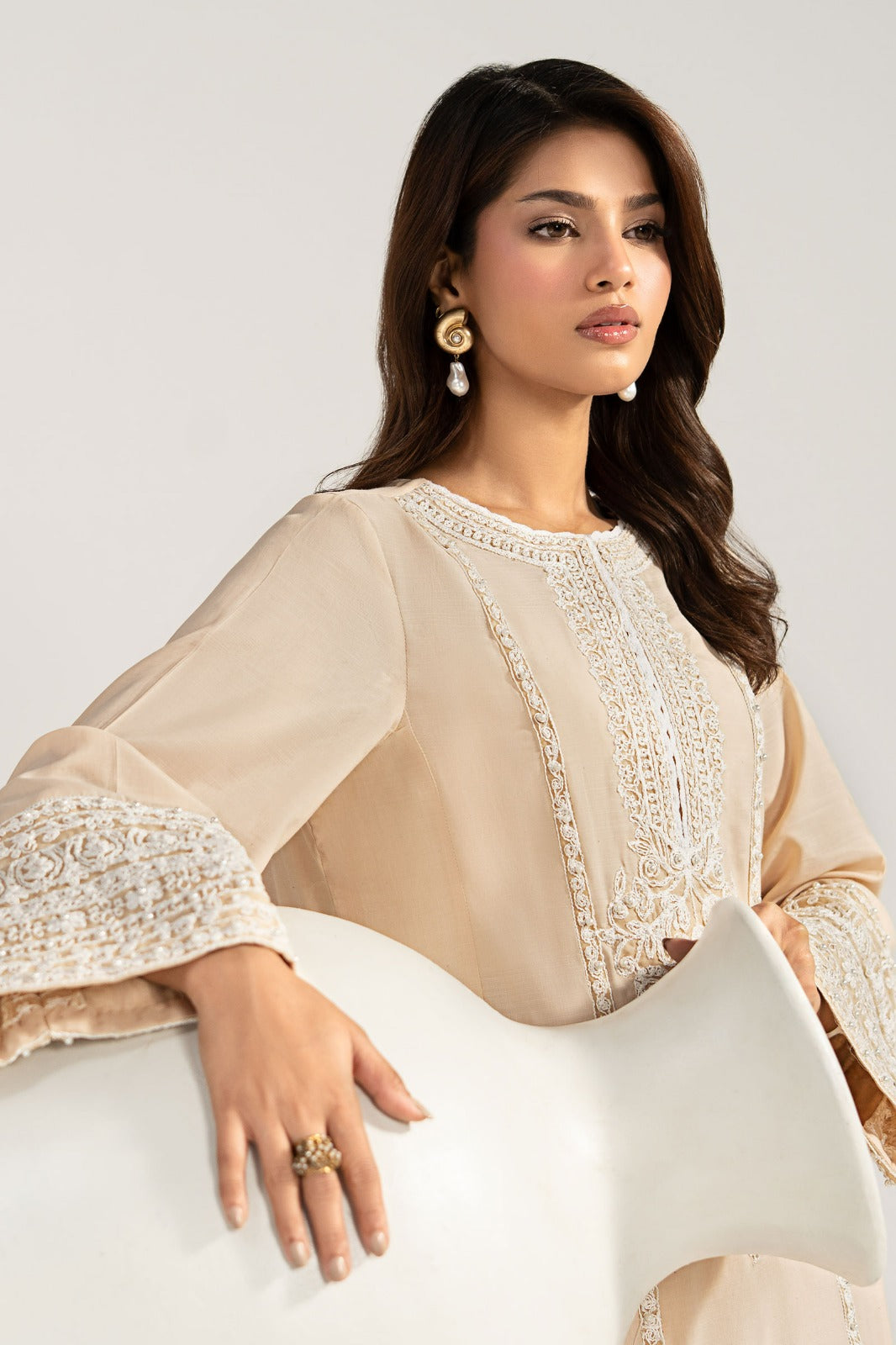 2 Piece Embroidered Raw Silk Suit