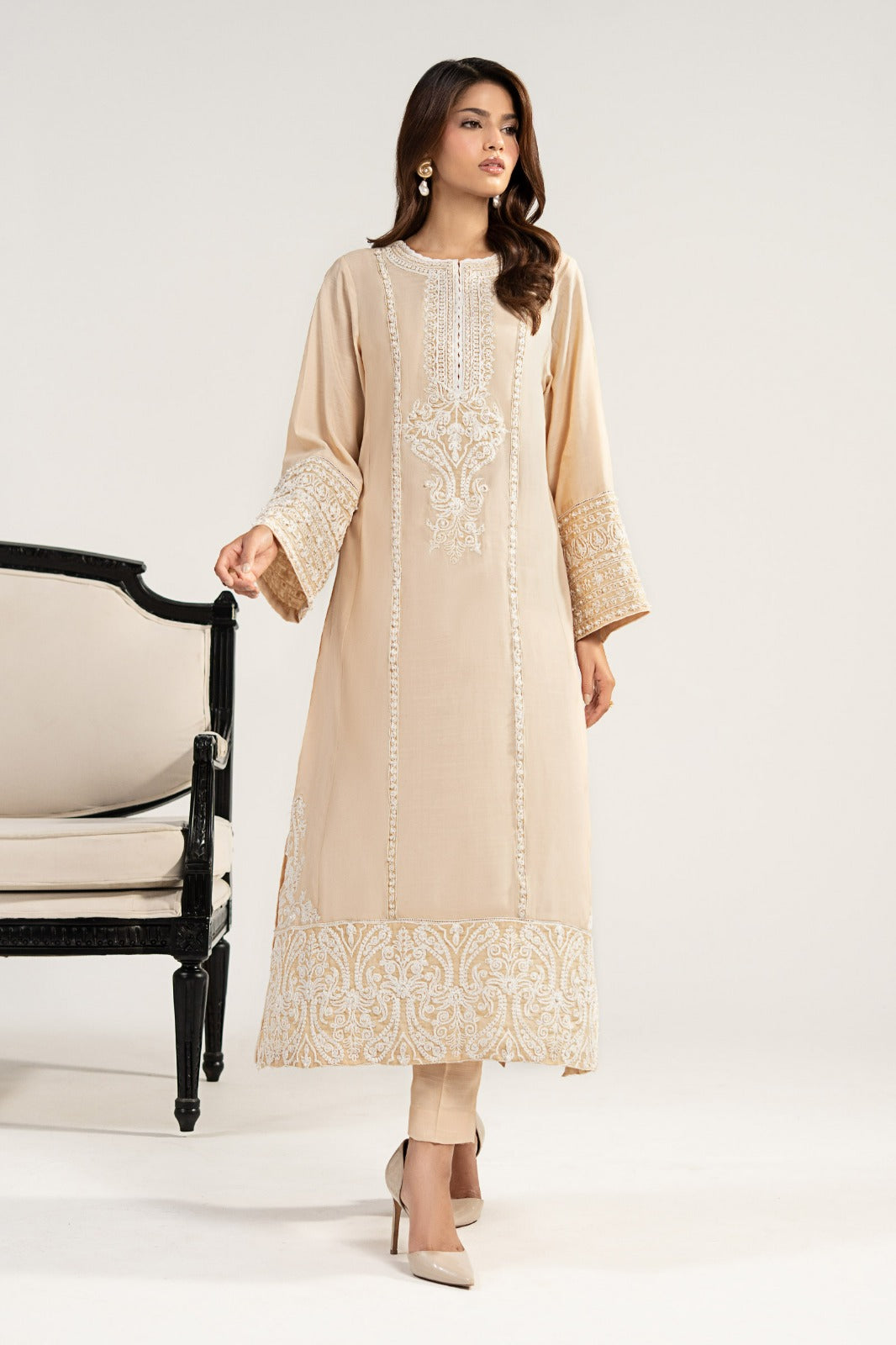 2 Piece Embroidered Raw Silk Suit