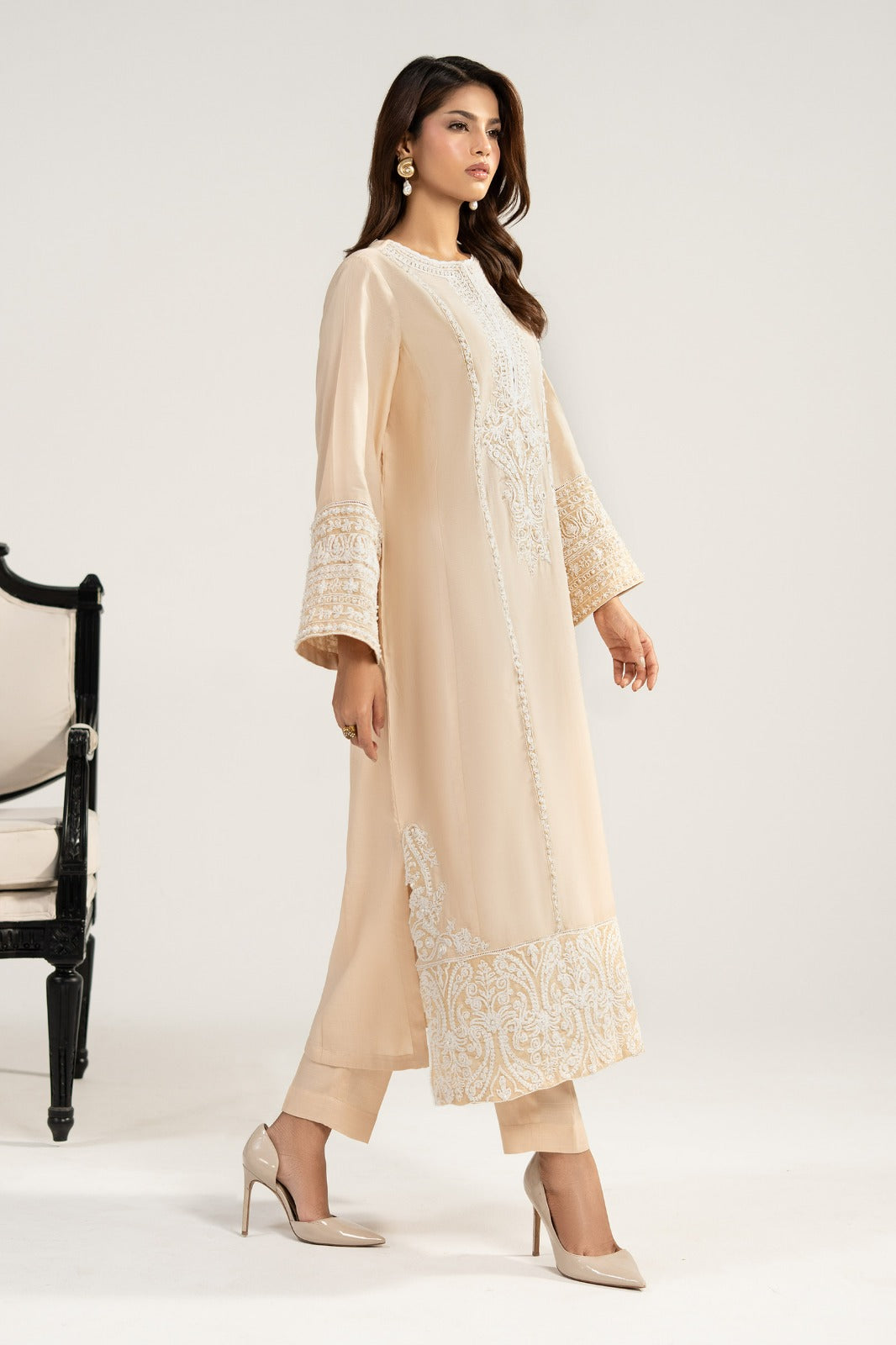 2 Piece Embroidered Raw Silk Suit