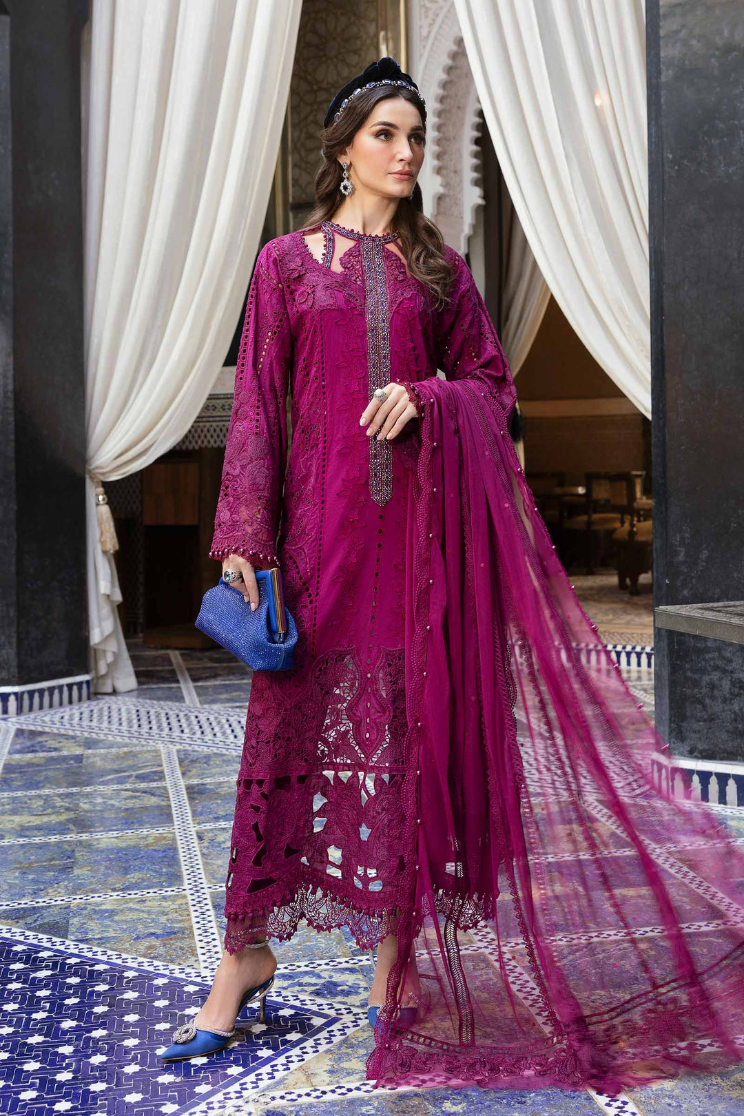maria b pink dress Maria B Lawn Dress For Net Dupatta Piece Unstitched Embroidered Lawn Suit  D-2502-B –