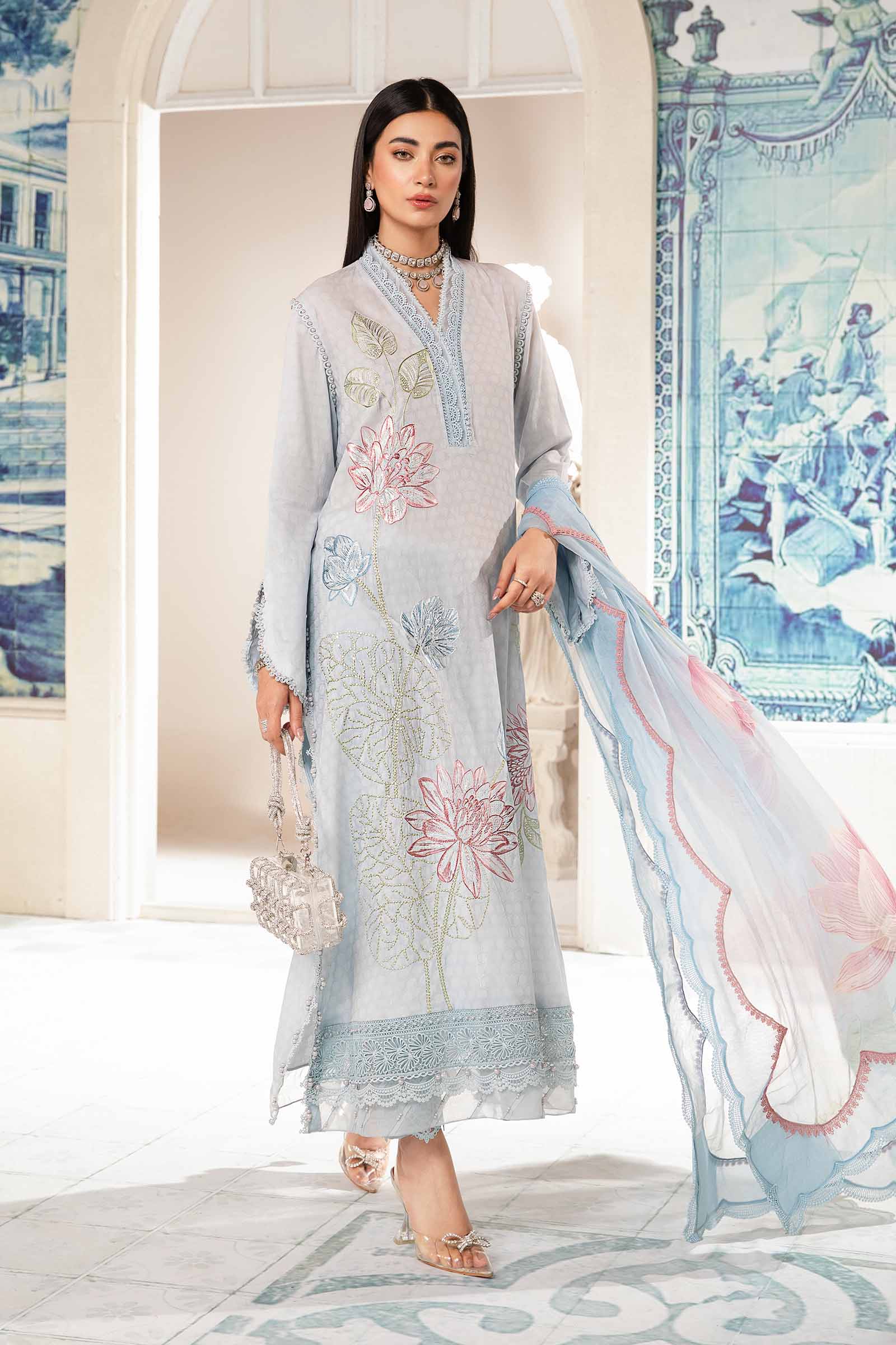 Video preview - 3 Piece Unstitched Printed Suit | MPT-2201-B