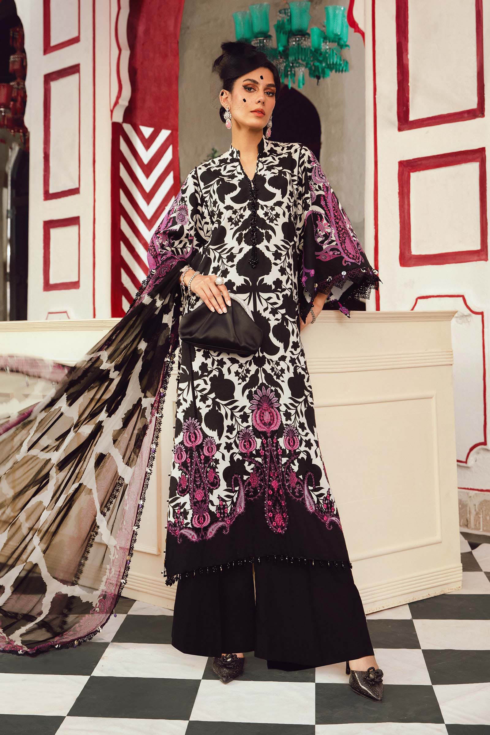 Video preview - 3 Piece Unstitched Embroidered Cambric Suit | MPT-2704-B