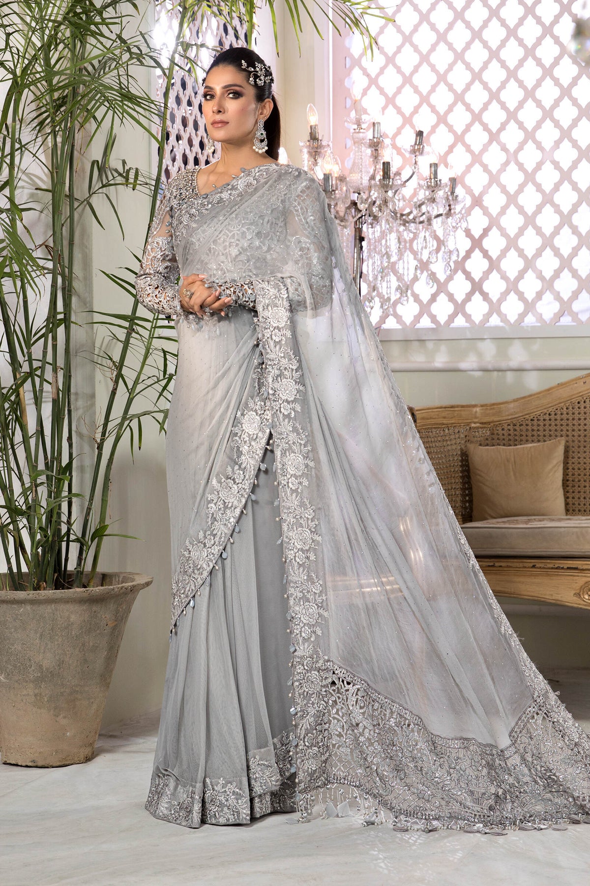 Unstitched MBROIDERED Silver Grey BD 2201 is available in Silver Grey Color Maria.B. Maria.B. Designs PK