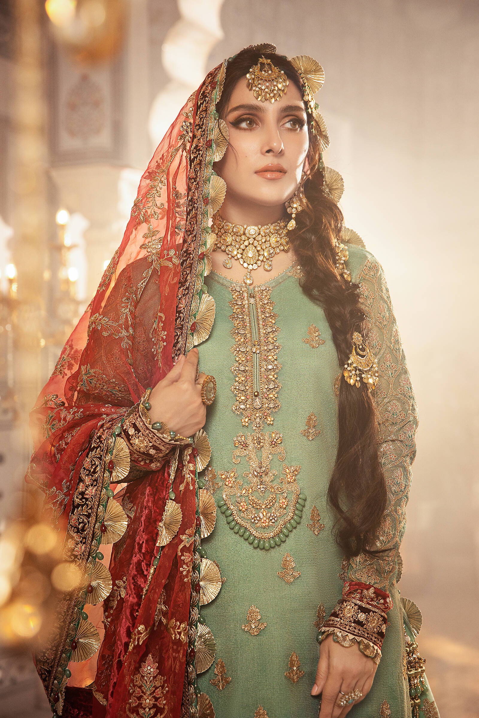 Unstitched MBROIDERED - Coral in Sea green (BD-2303)