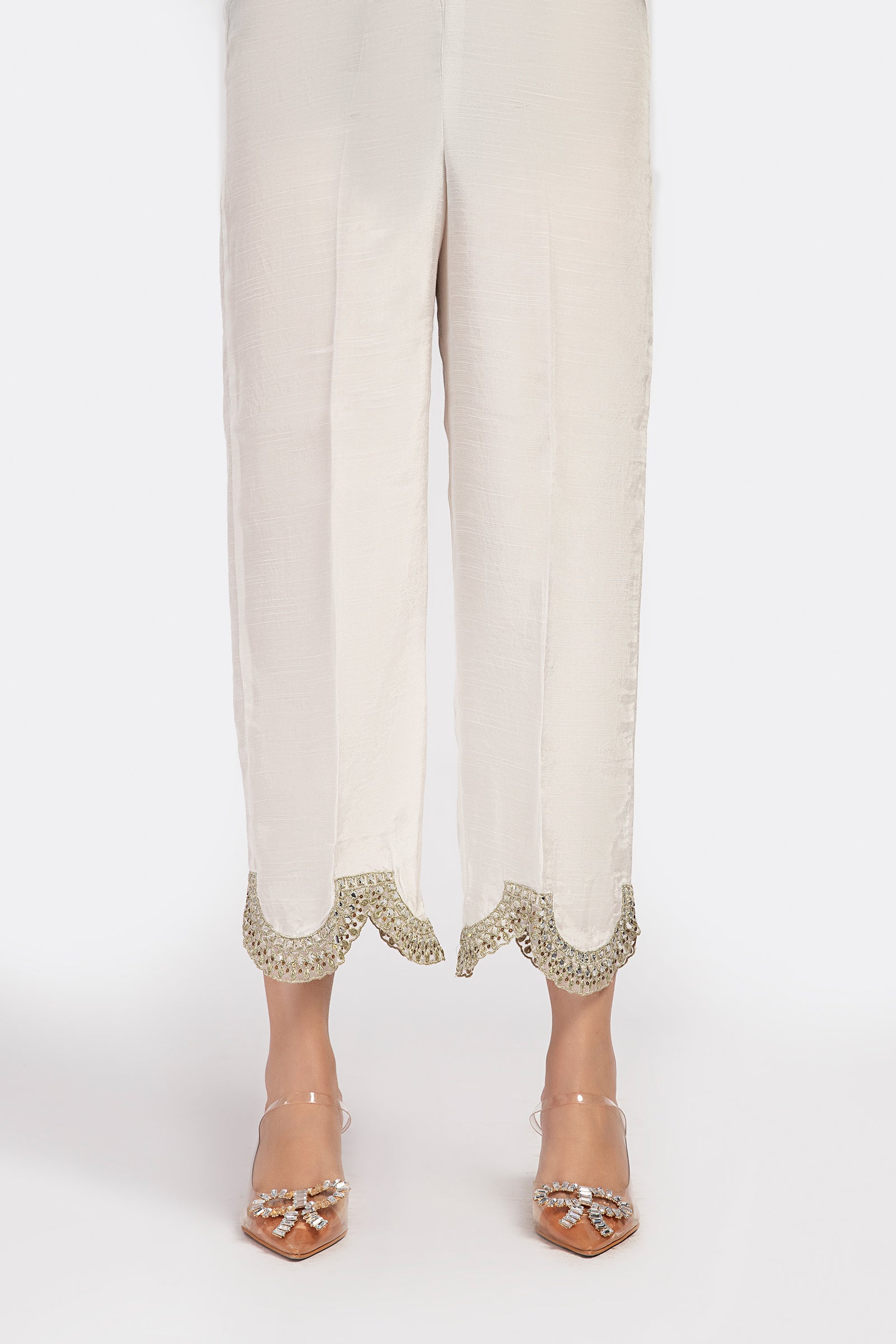 Embroidered Raw Silk Trouser | MB-EF23-145