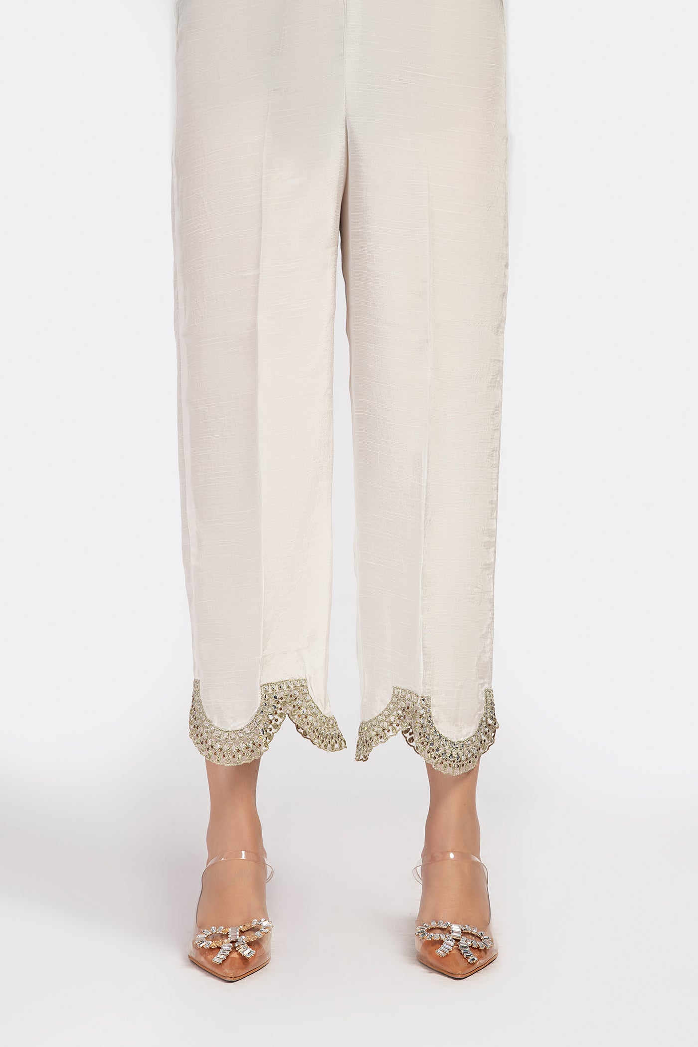 Embroidered Raw Silk Trouser | MB-EF23-145