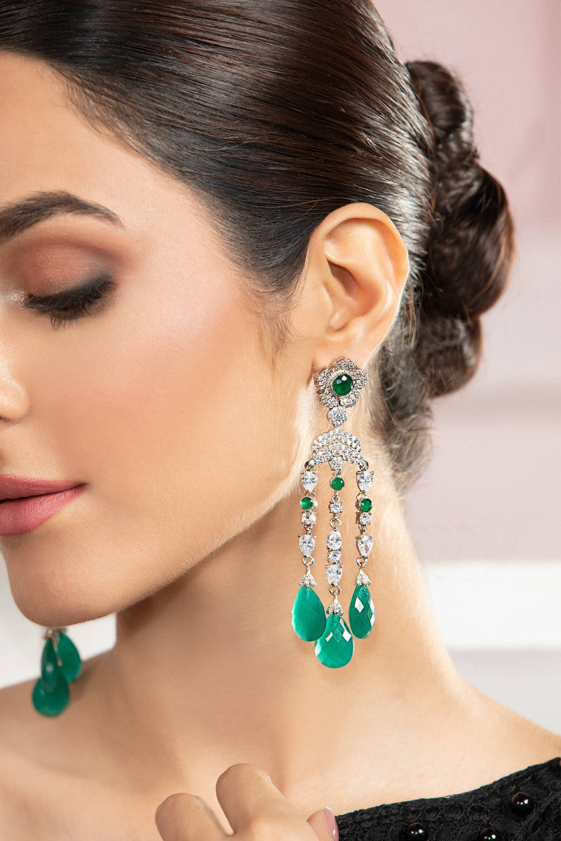 JER-051-Green agate with White rhodium